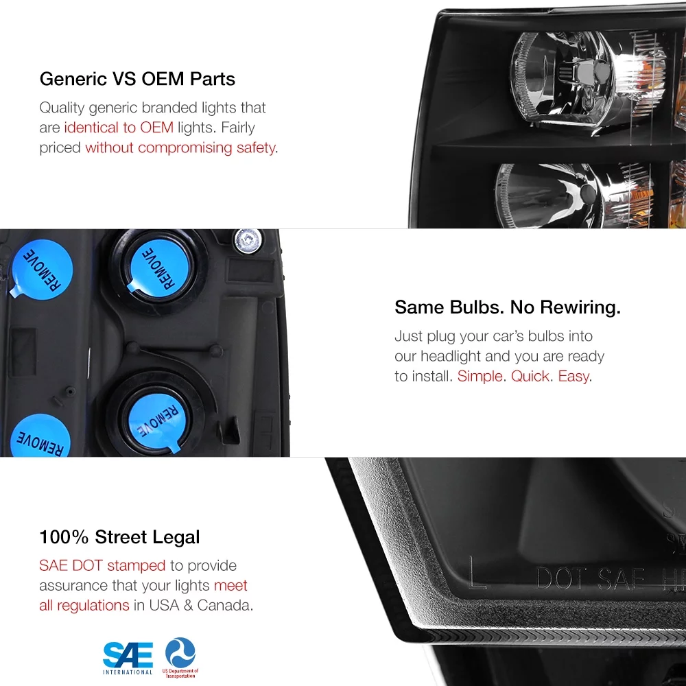 VIPMOTOZ OE-Style Headlight Headlamp Assembly For 2007-2013 Chevy Silverado 1500 2500HD 3500HD Pickup Truck, Driver & Passenger Side