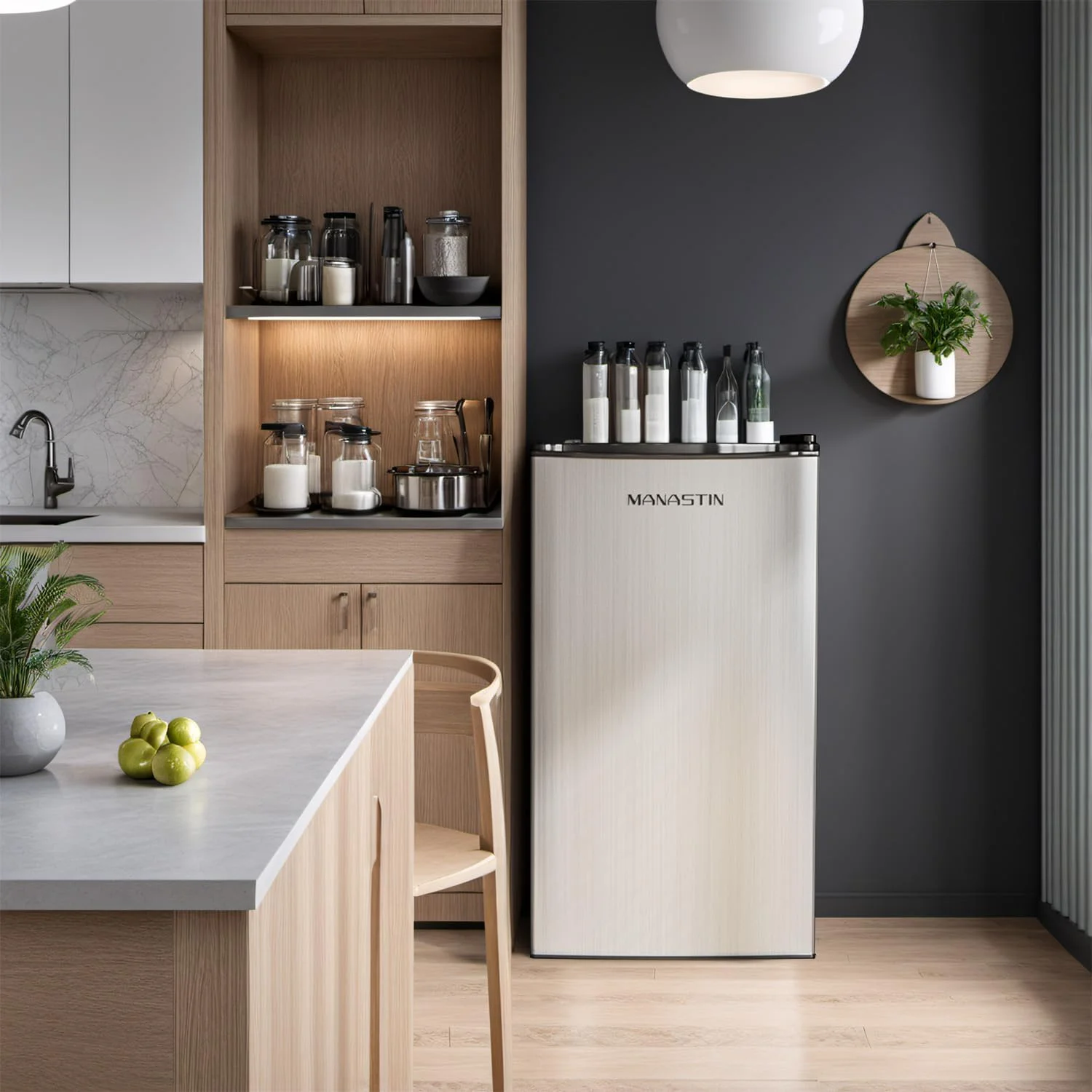 3.2 Cu. Ft Mini Fridge with Freezer for Bedroom, Dorm, Office, Compact Refrigerator with Adjustable Thermostat, Removable Glass Shelves and Reversible Door (Silver)