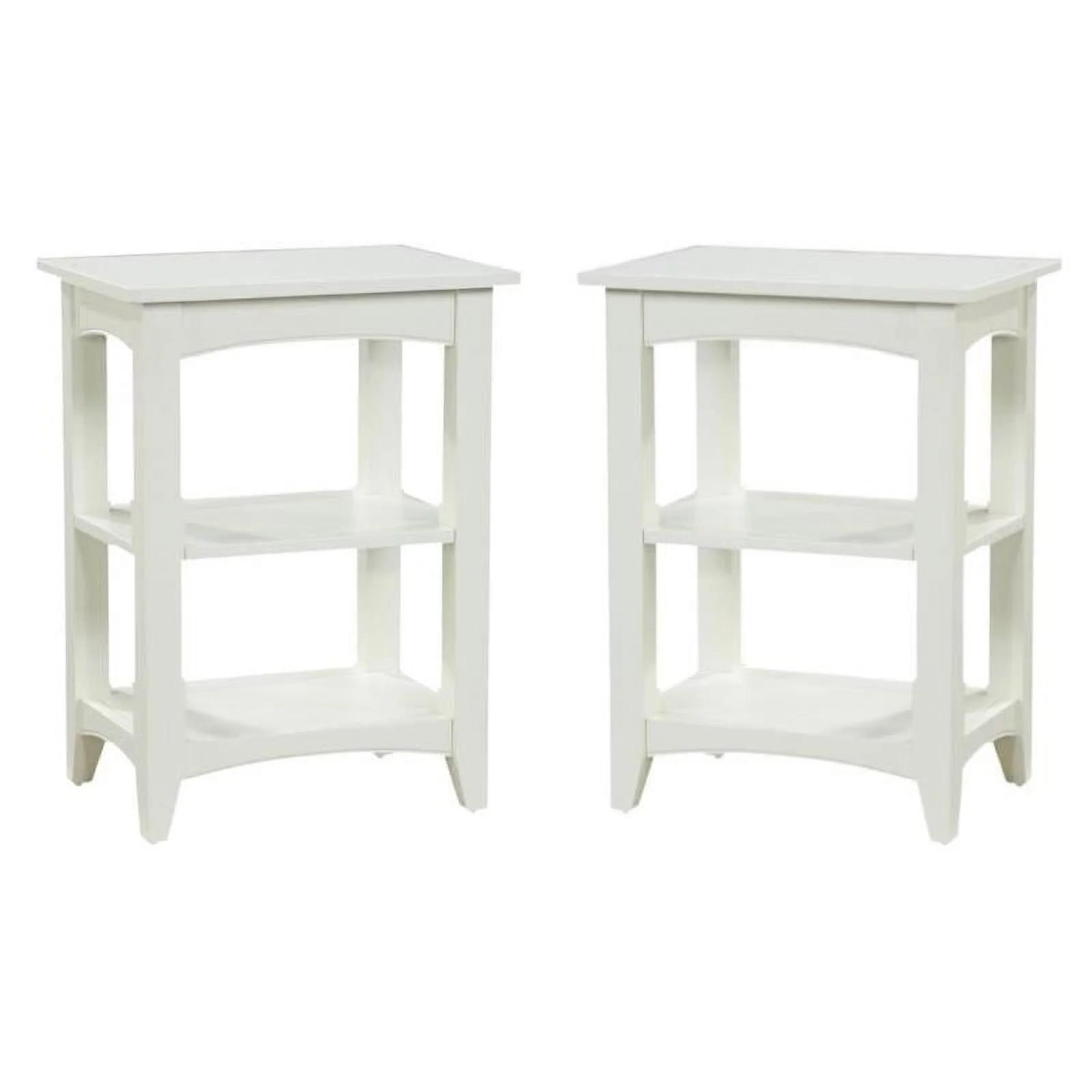 Home Square Wood Shaker Cottage 2-Shelf End Table in Ivory - Set of 2