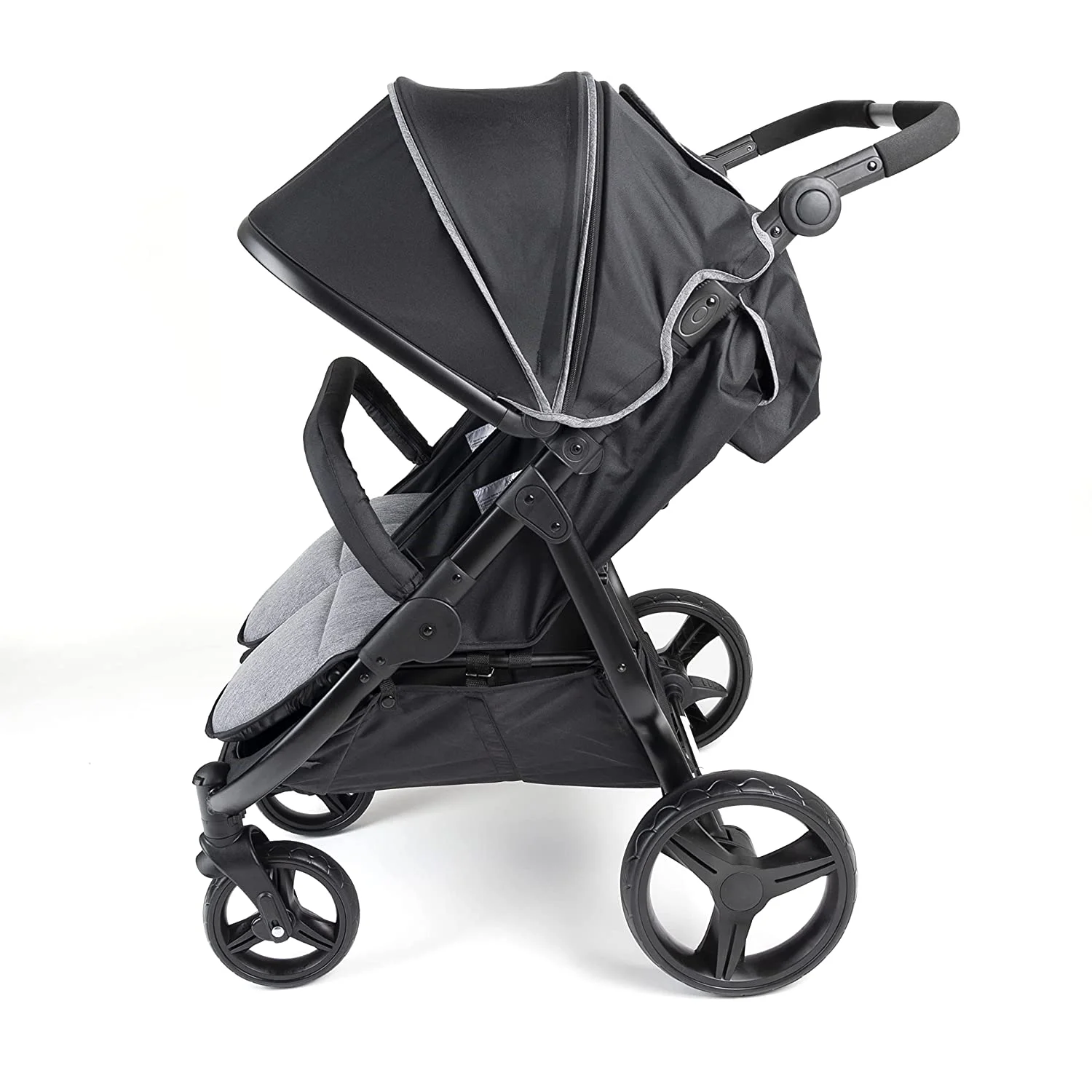 by  Roadster Double Stroller with UV Blocking Canopy, 5-Point Harness for Added Safety, Easy Loading and Maneuverability (Black)