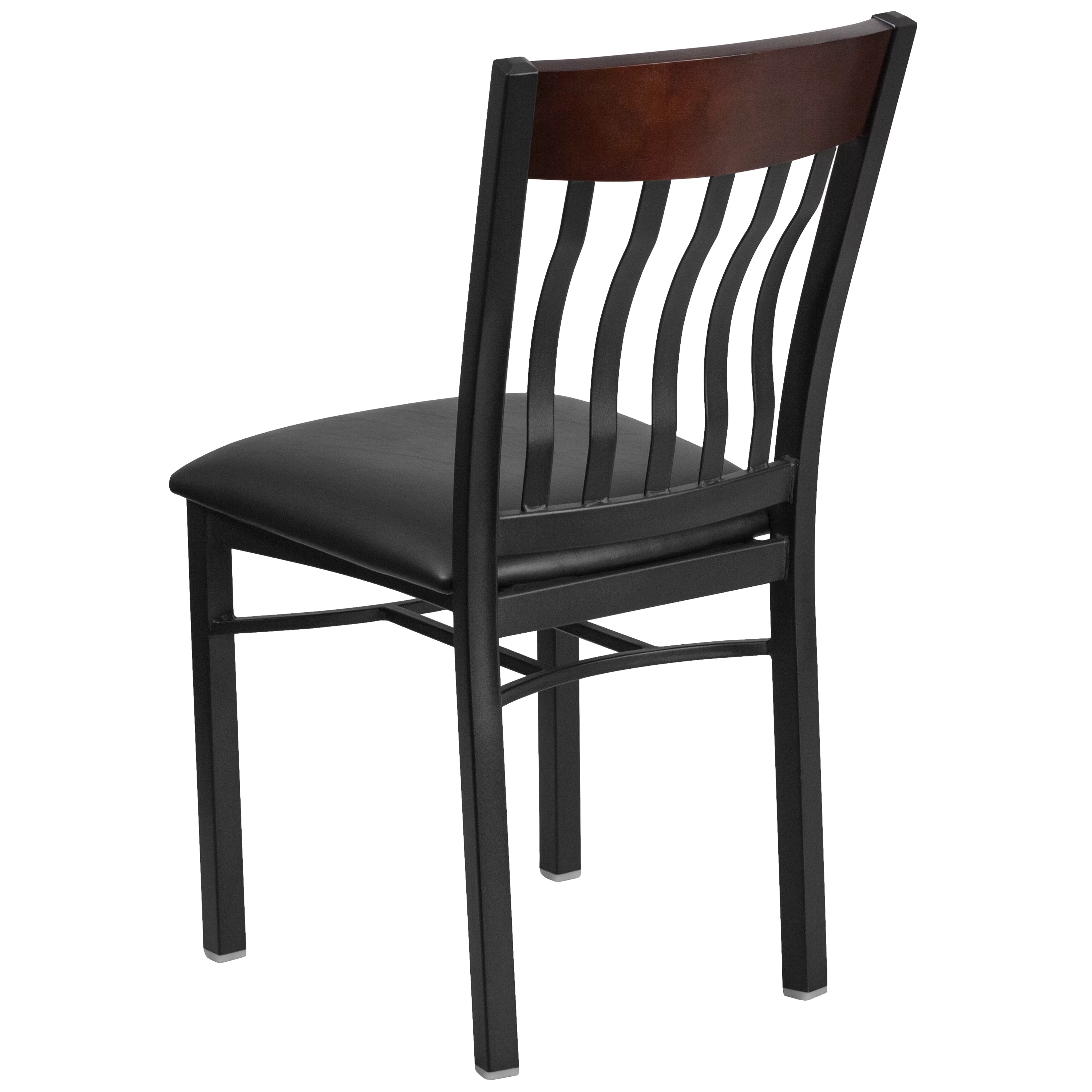 Flash Furniture 2 Pack Eclipse Series Vertical Back Black Metal and Walnut Wood Restaurant Chair with Black Vinyl Seat