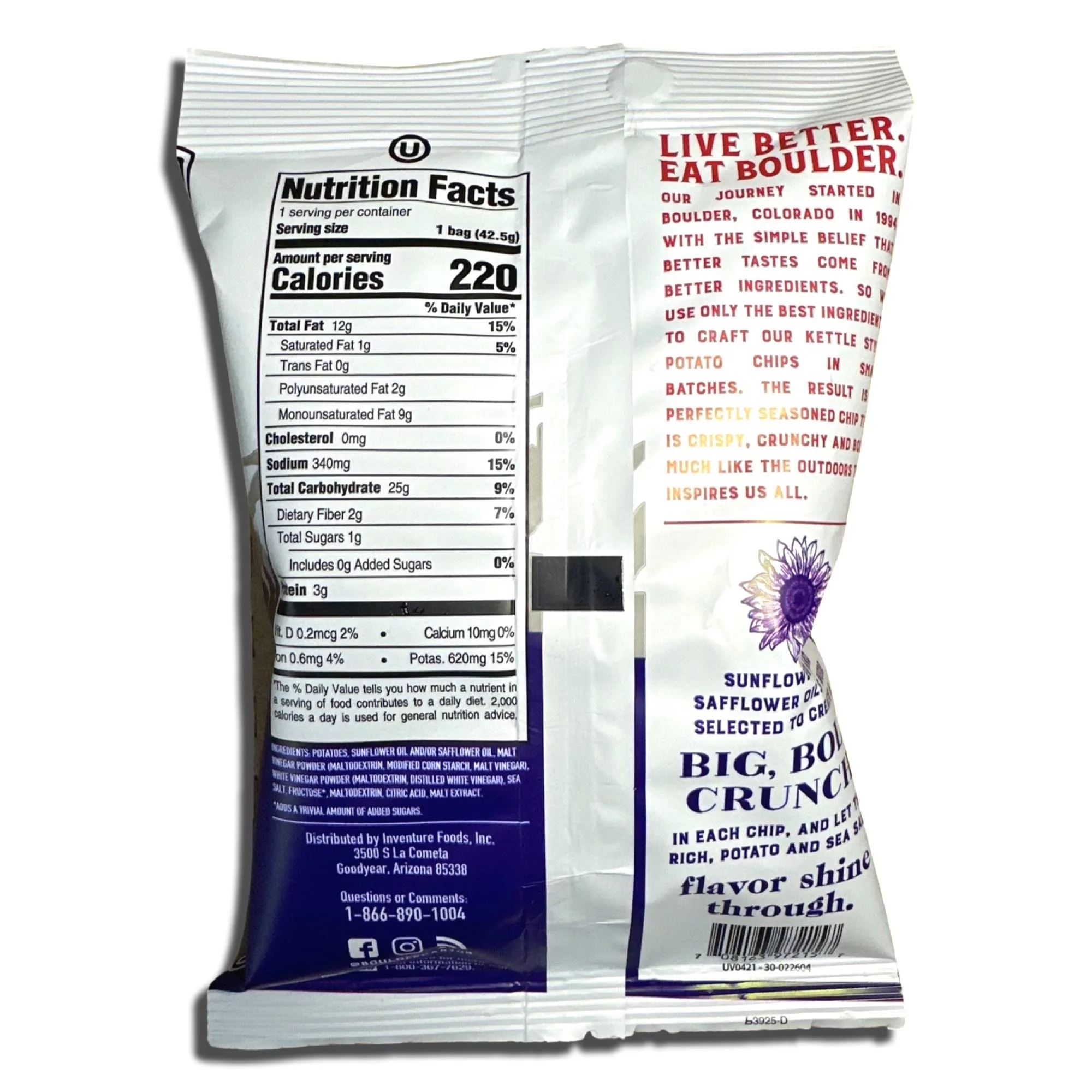 (5 pack) Kettle Style Potato Chips from Boulder | 1.5 Oz | (Malt Vinegar, 10 Bags)