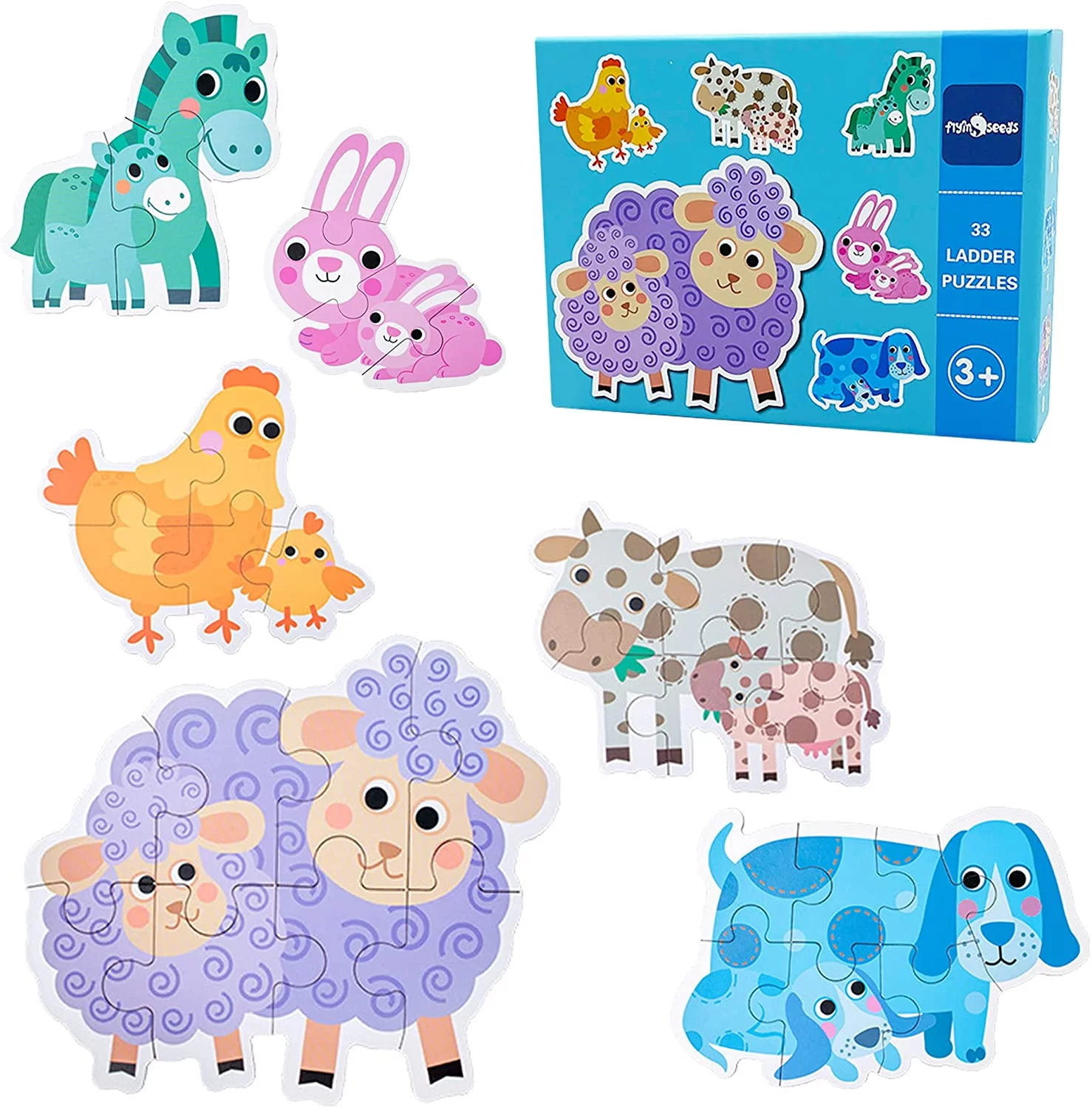 CJUAN Puzzles for Toddlers Ages 3-6 Years Old, Safari Animals Floor Jigsaw Puzzles for Beginner, Educational Gifts for Girls Boys Kids, 6 Pack