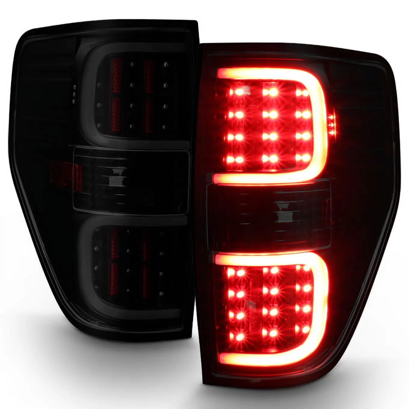 AKKON - For 2009-2014 Ford F150 F-Series Black Smoked Lens Dual C-Shape LED Tube Tail Brake Light Lamps