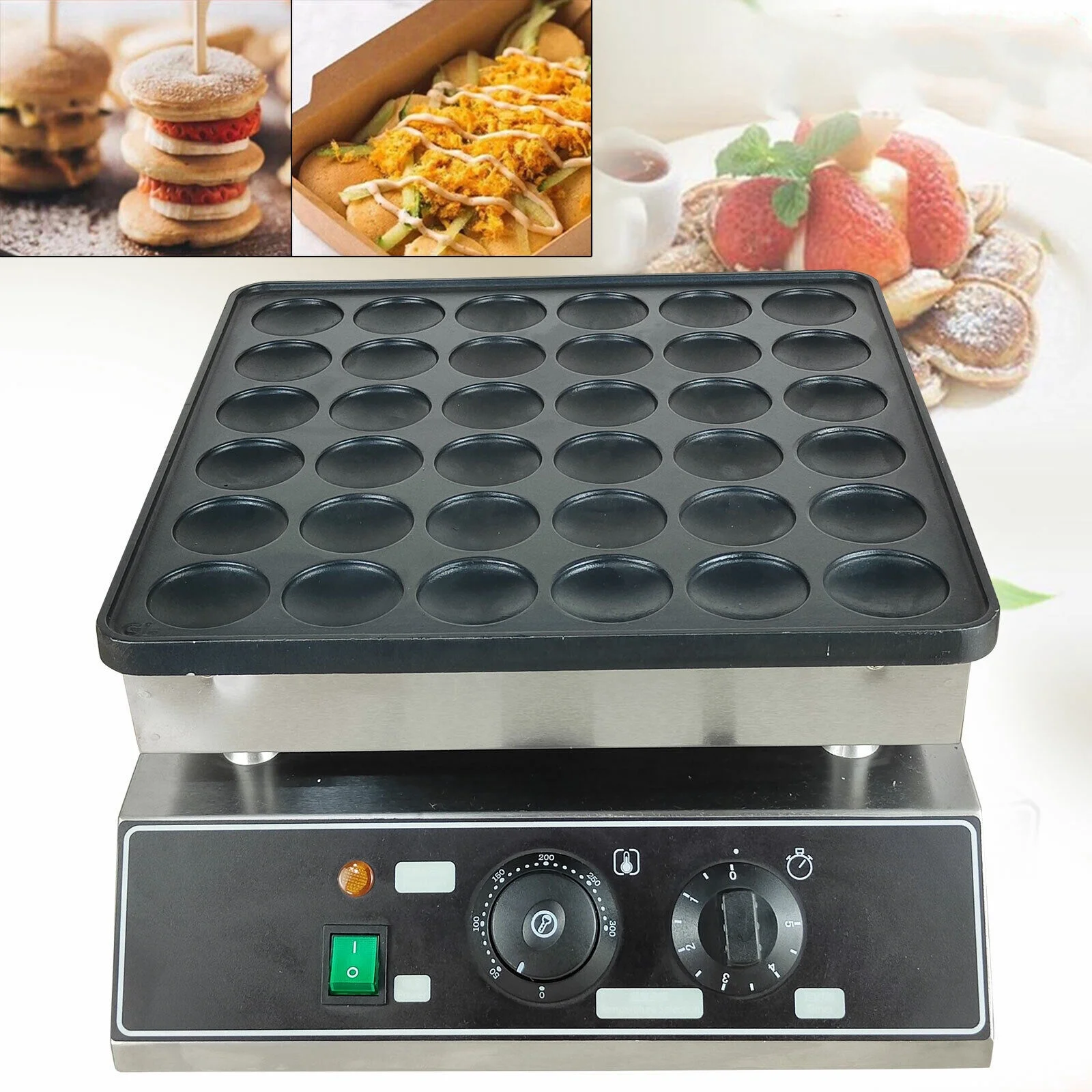 110V 36 Holes Mini Dutch Pancakes Maker 1000W Commercial Muffin Machine Stainless Steel Non-stick Home Muffin Pancake Machine for Bakery Home and Kitchen Restaurant (13.58