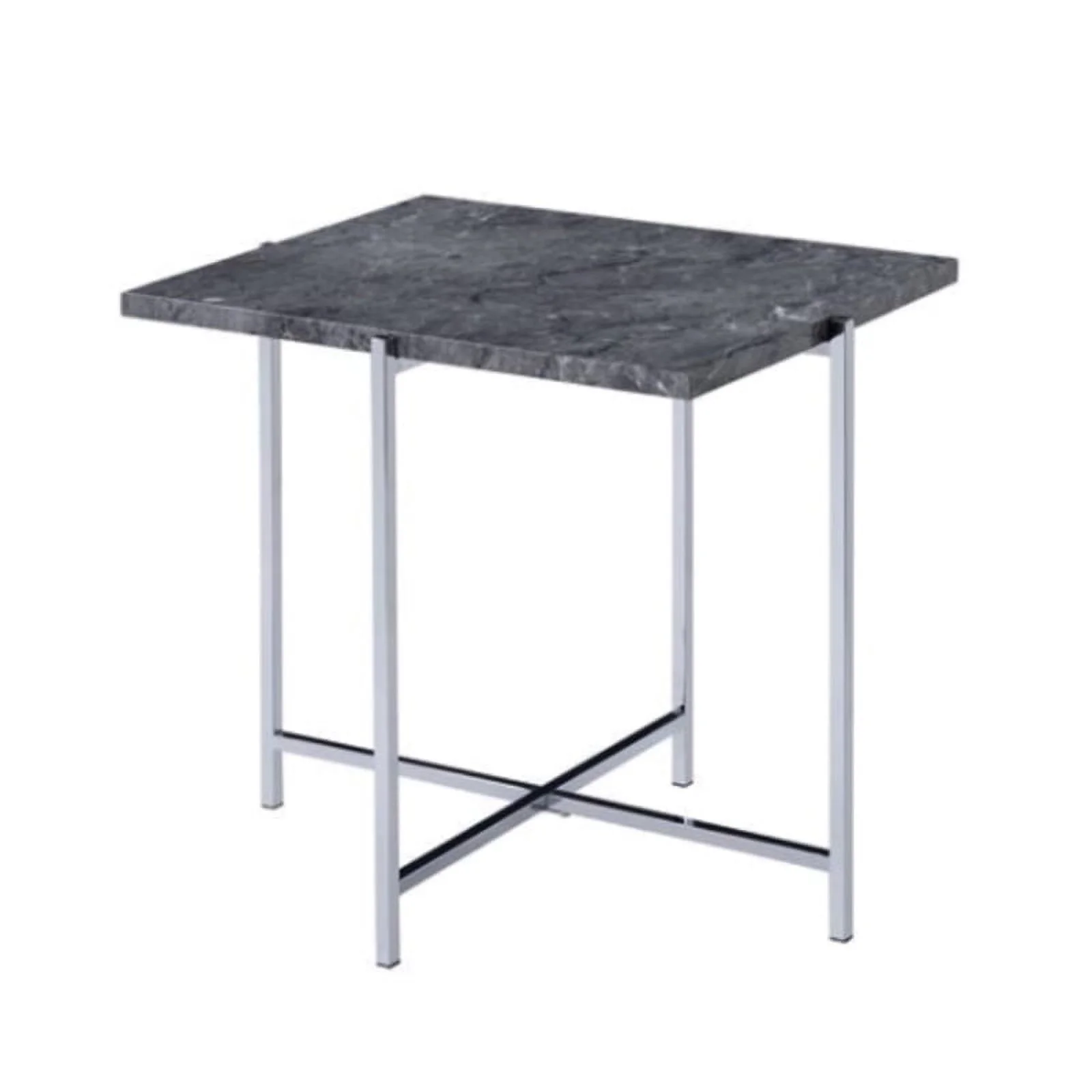 Bowery Hill Modern Faux Marble End Table in Chrome