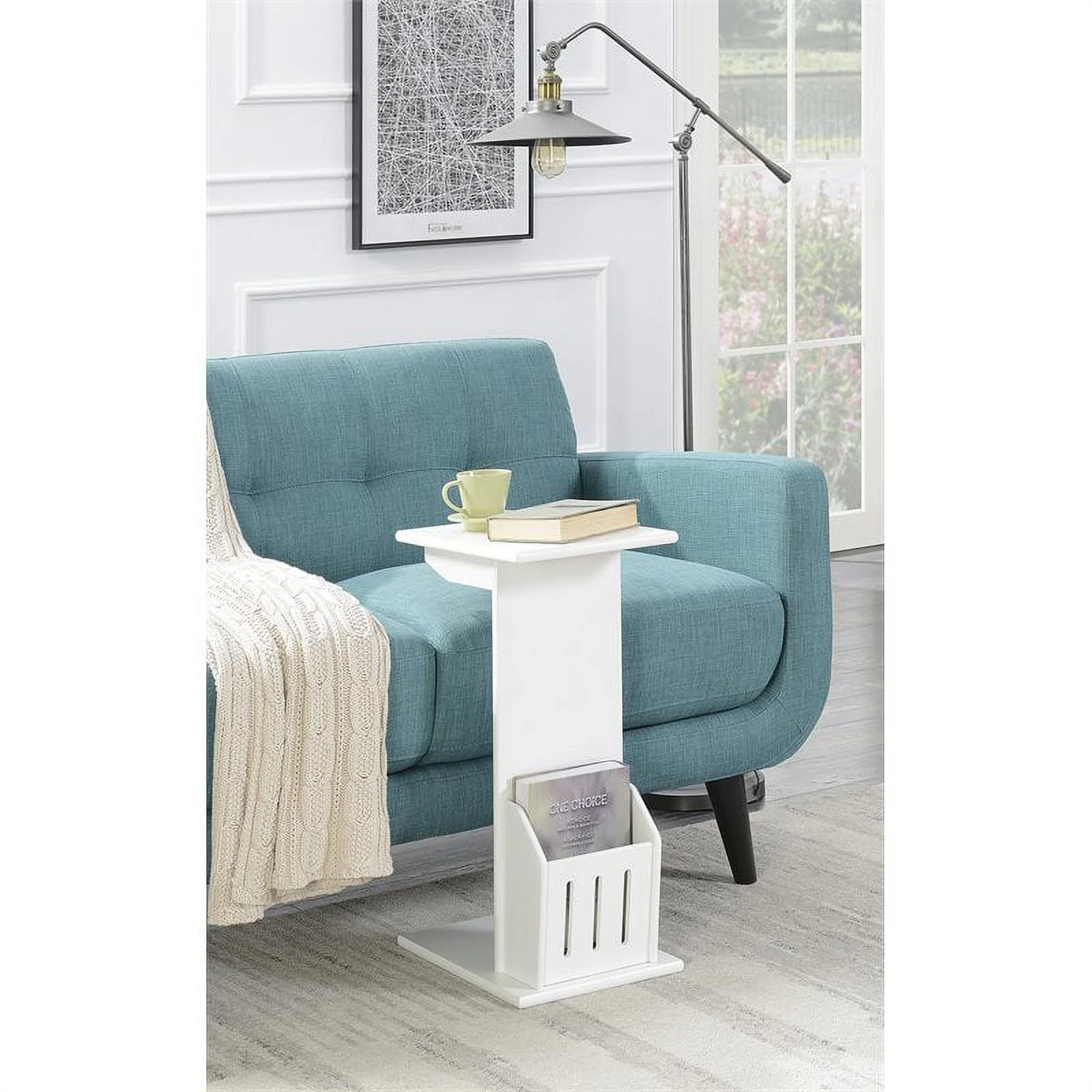 Pemberly Row C-Shape Modern Wood Magazine End Table in White