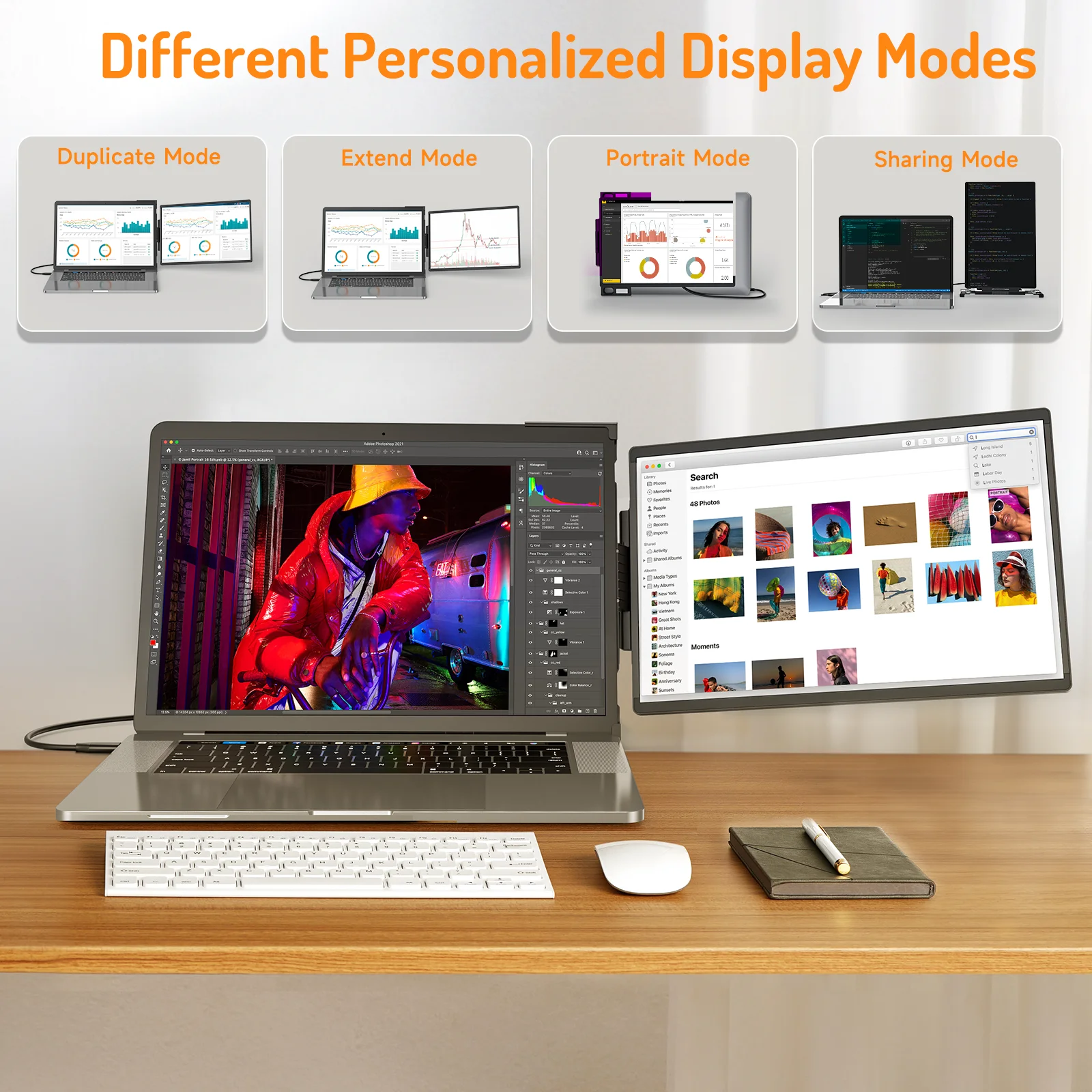 DORPU D14 14inch Monitor Extender Display for 13.3-16inch Laptop, Portable Extended Screen 1200P Compatible with Mac/Windows/Android