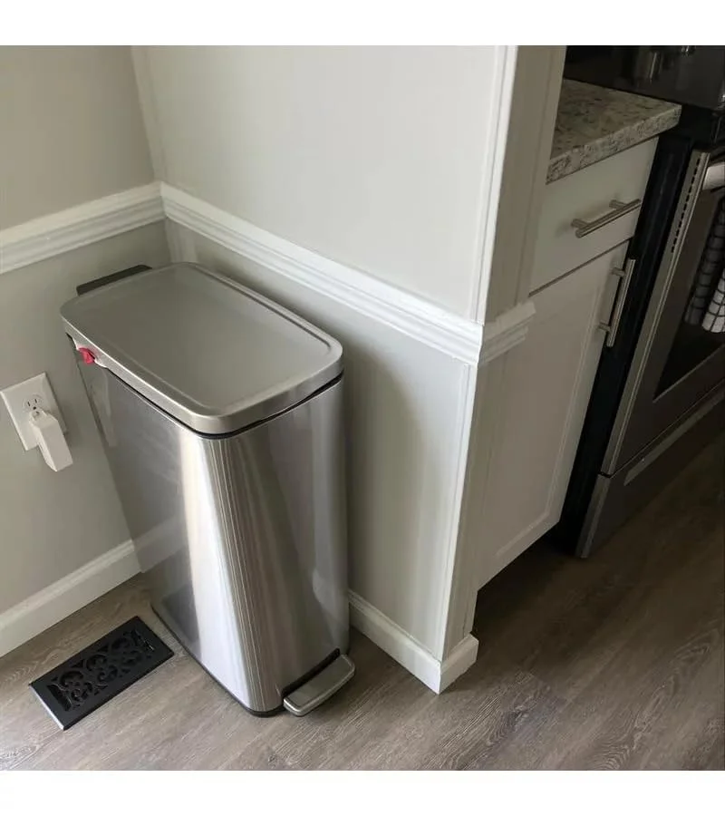 WG 45L Slim Step Trash Can,Heavy Duty Hands-Free Stainless Steel Commercial/Kitchen Step Trash Can, Fingerprint-Resistant Soft Close Lid Trashcan…