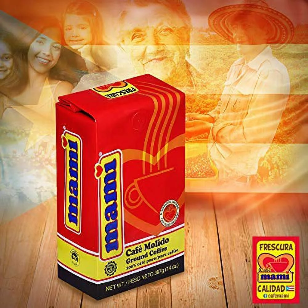 CAFE MAMI, 100% Puerto Rican Premium Ground Coffee, 42oz (3 units of 14oz) + Plus Sticker by Artist Jose Hoffman
