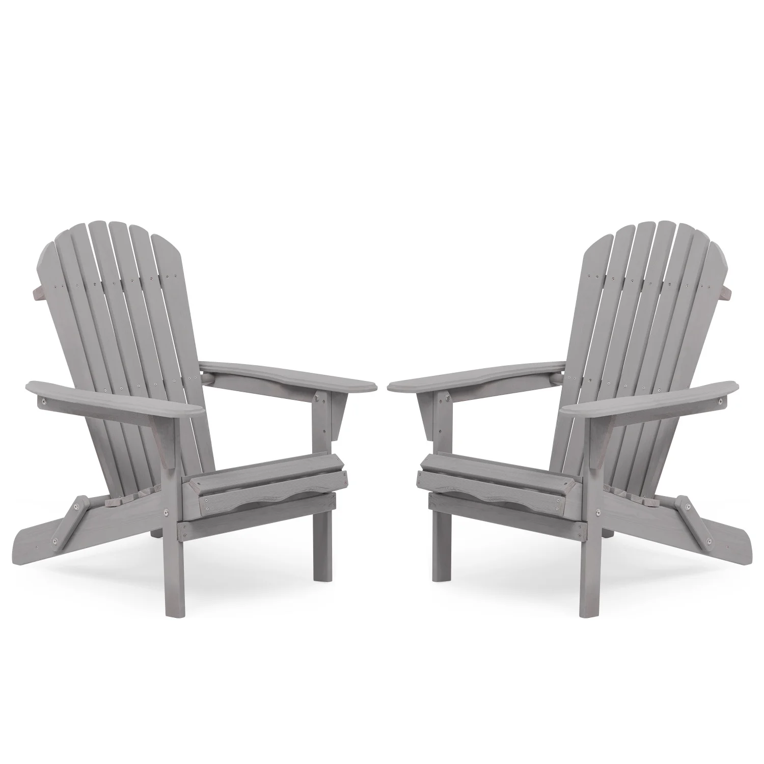 Holaki Set of 2 Outdoor Wooden Folding Adirondack Chair, Backrest Pre-Assembled, Solid Wood Lounge Patio Chair for Garden Backyard Fire Pit, Gray