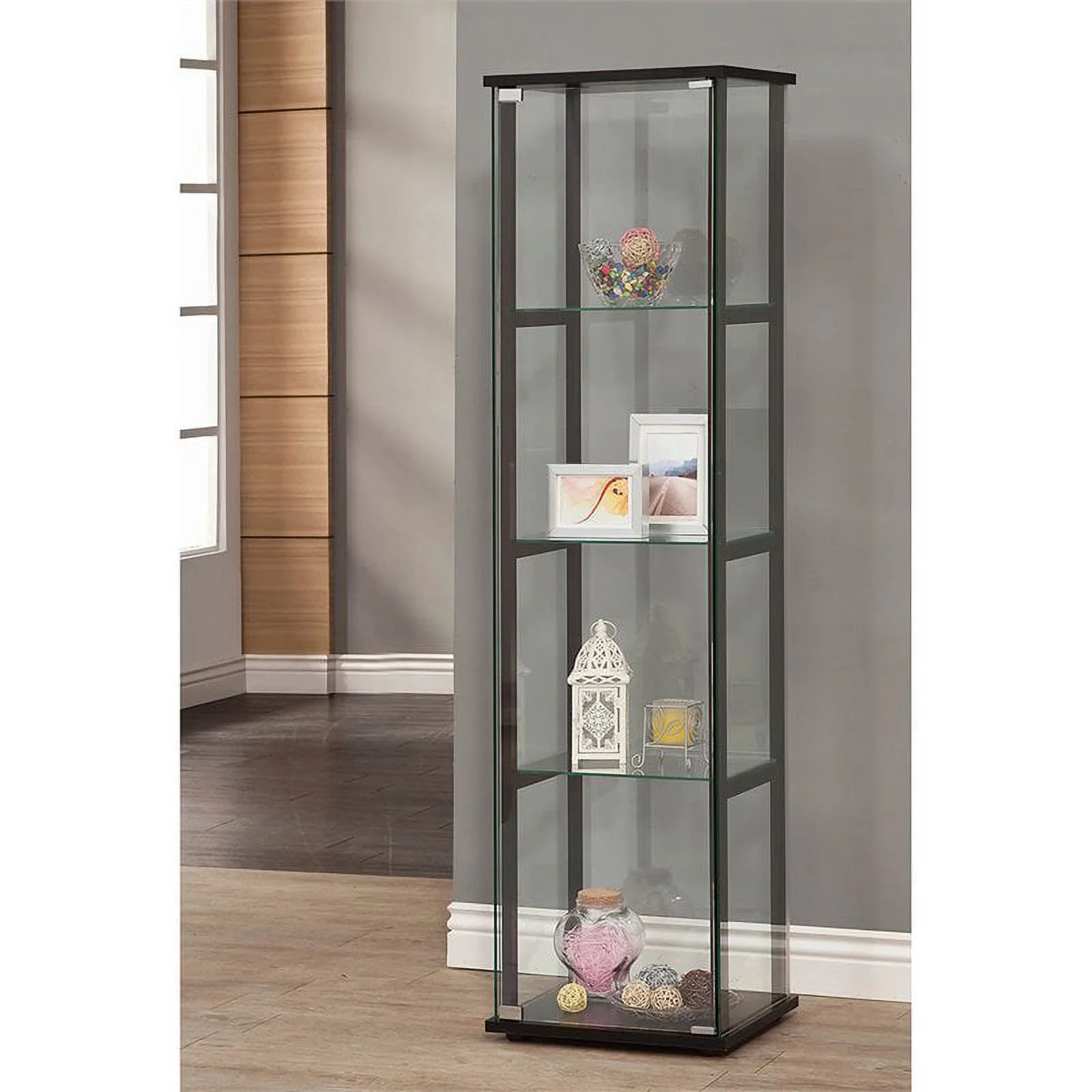 Home Square 3 Piece Glass Curio Cabinet Set with 3 Shelf 4 Shelf and 5 Shelf