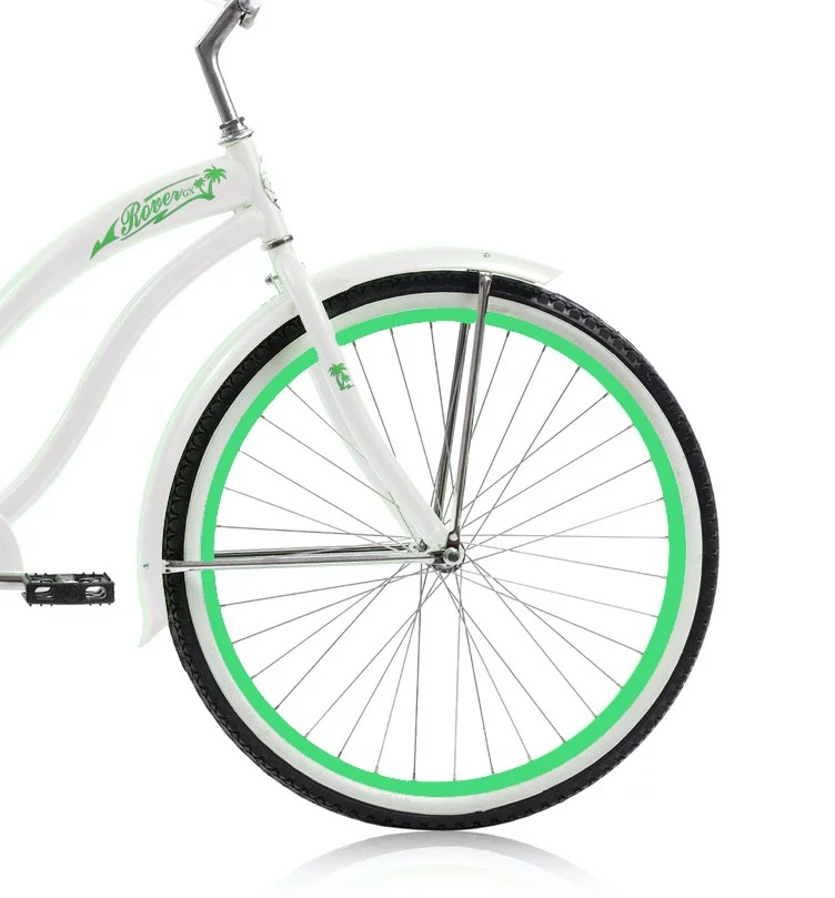 Wonder Wheels 26 In. Beach Cruiser Coaster Brake Single Speed Bicycle, Bike, Stainless Steel Spokes One Piece Crank Alloy Rims 36 H With Fenders - White