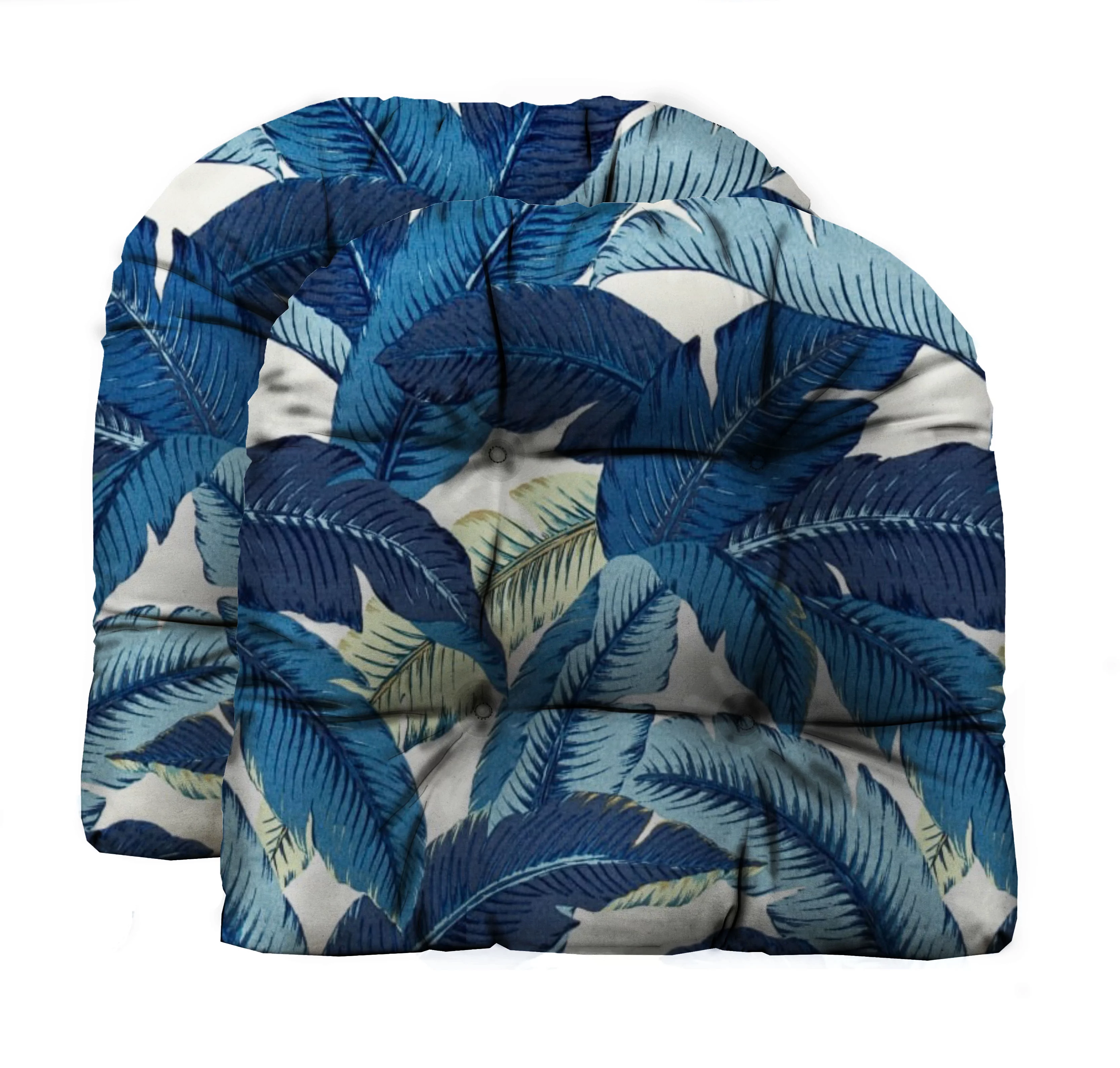 RSH Décor Indoor Outdoor Made with Tommy Bahama Prints Set of 2 U-Shape Wicker Tufted Seat Cushions Patio Weather Resistant, Swaying Palms Escape Blue Tropical Leaves