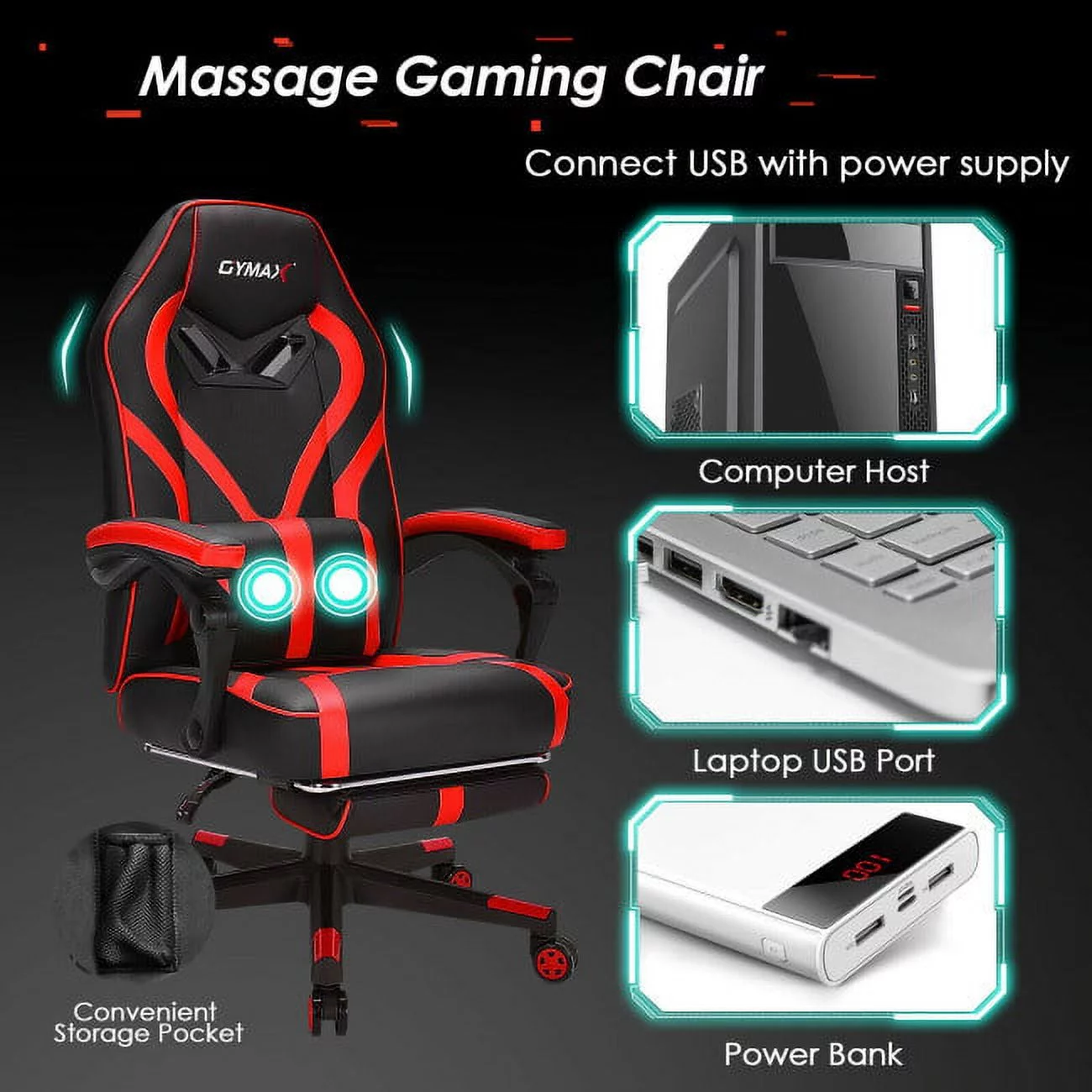 Massage Gaming Recliner Chair with Footrest - Enhance Gaming Comfort
