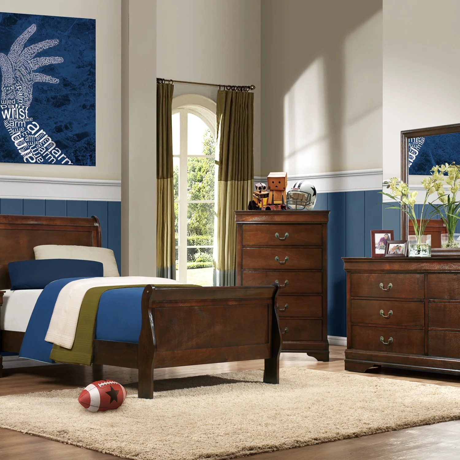 Traditional Design Brown Cherry Finish Dresser 1pc Louis Phillipe Style Classic Bedroom Furniture