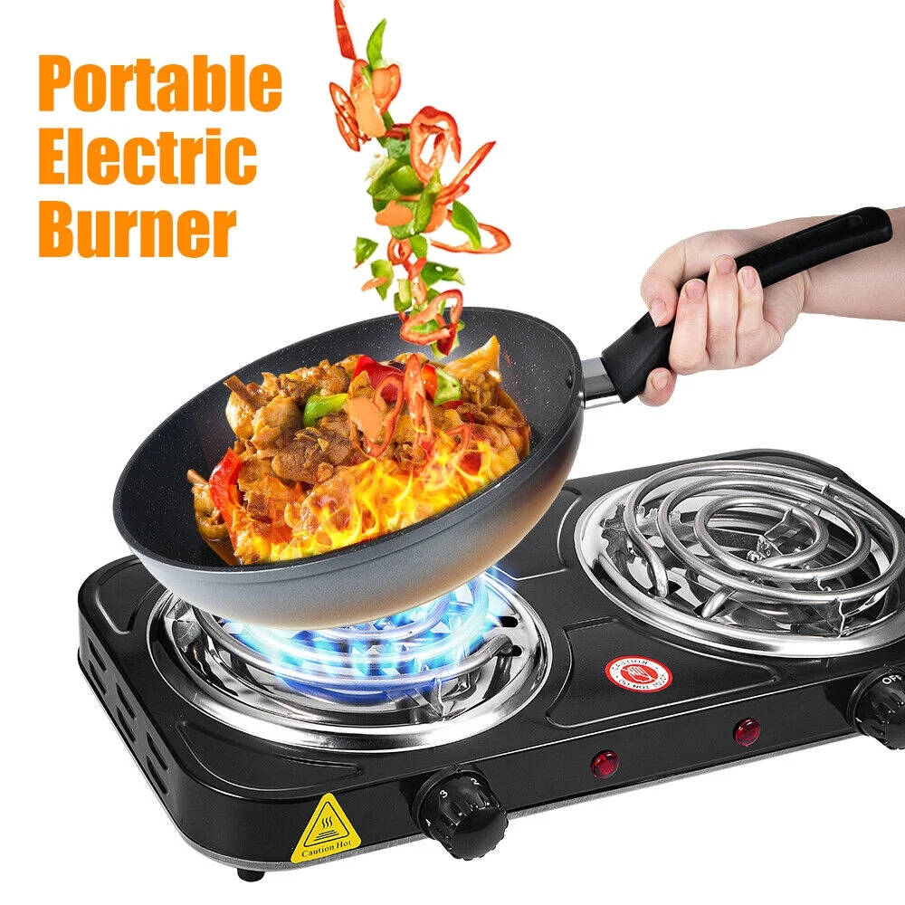 KingFurt   Hot Plate Kitchen Double-burner Electric Stove Multi-turn Heating Tubes Double Multifunction Temperature Control 220v2000W