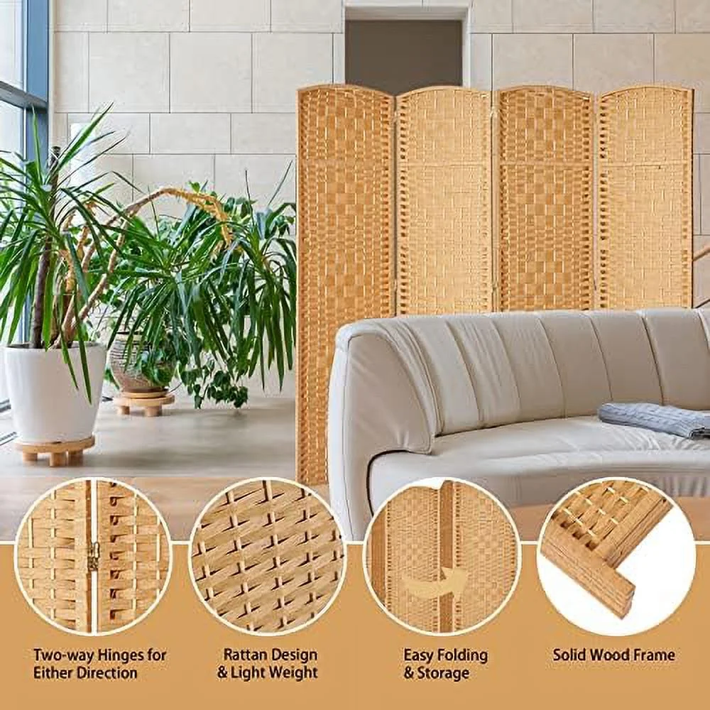 SJOLKMN RHF 6 Ft. Tall Extra Wide- Weave Fiber Room Divider  8 Panel Room Divider/Screen Room Dividers and Folding Privacy Screens 8 Panel&Room Dividers and Folding Privacy Screens-Na
