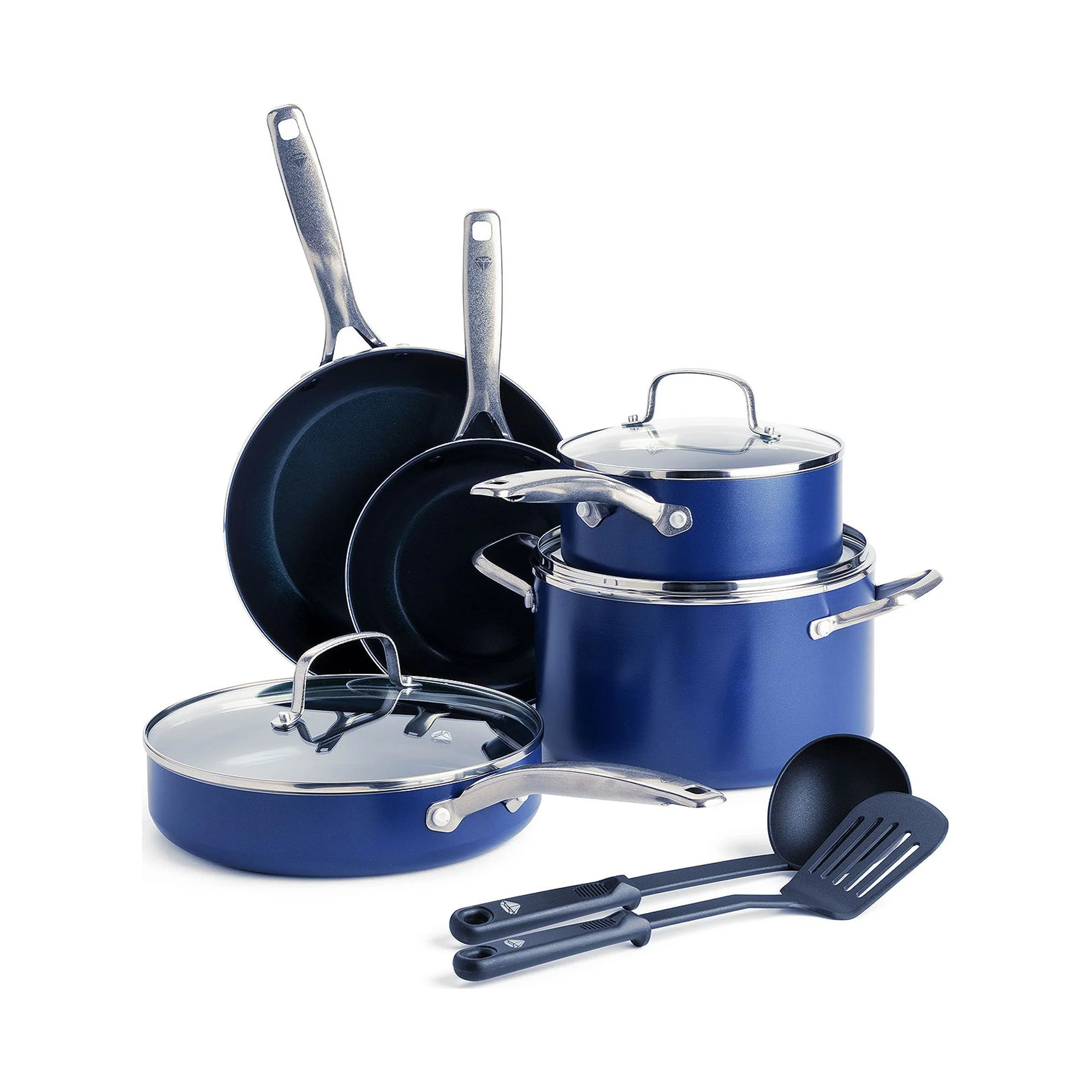Refurbished Blue Diamond Ceramic Non-Stick Cookware Set, 10pc, Blue