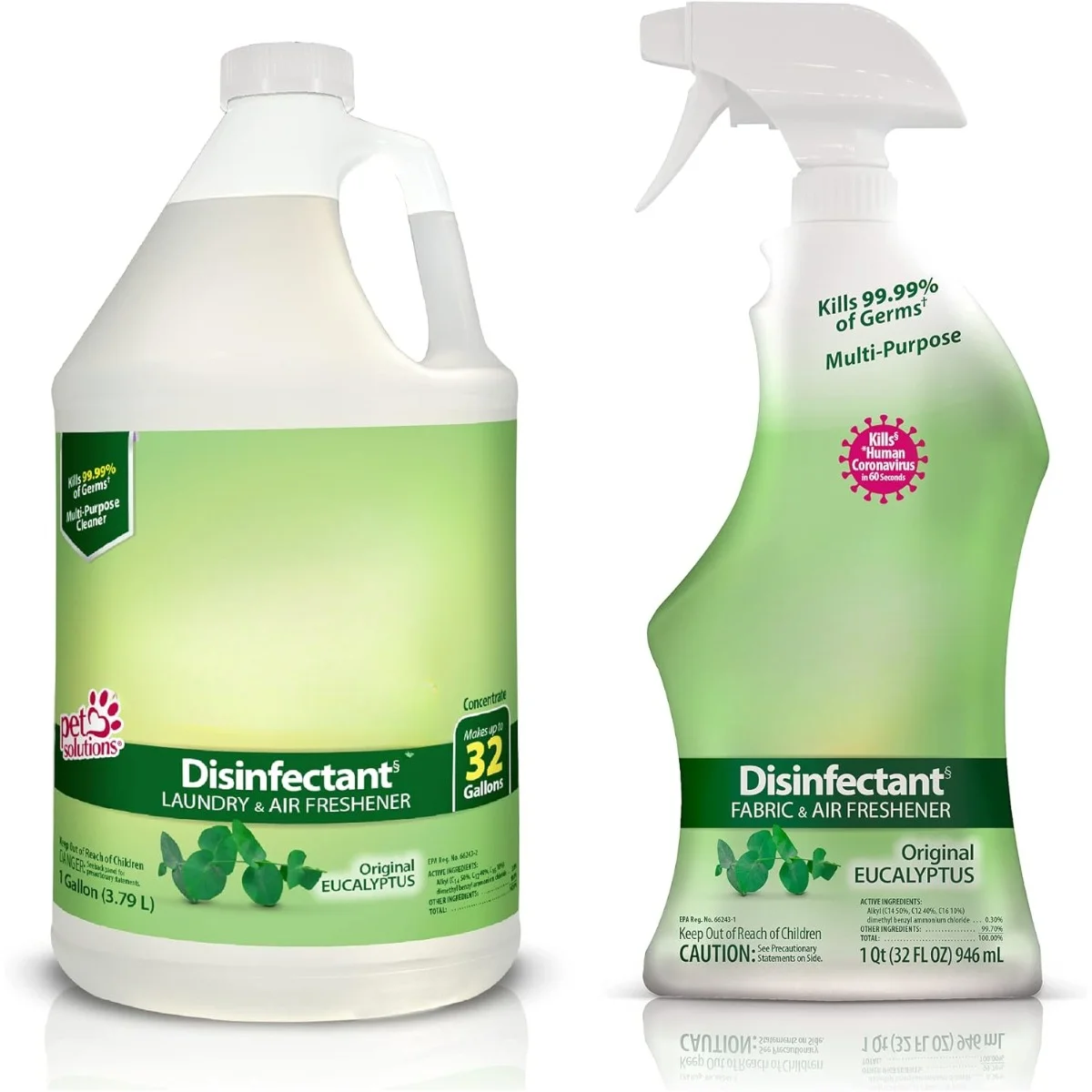 Ready-to-Use Disinfectant and Odor Eliminator, Set of 2, 32 oz Spray and 1 Gallon Concentrate, Eucalyptus Scent