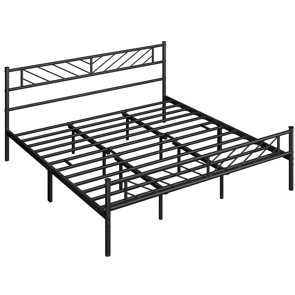 Easyfashion Justice Metal Platform Bed with Arrow Design,California King,Black
