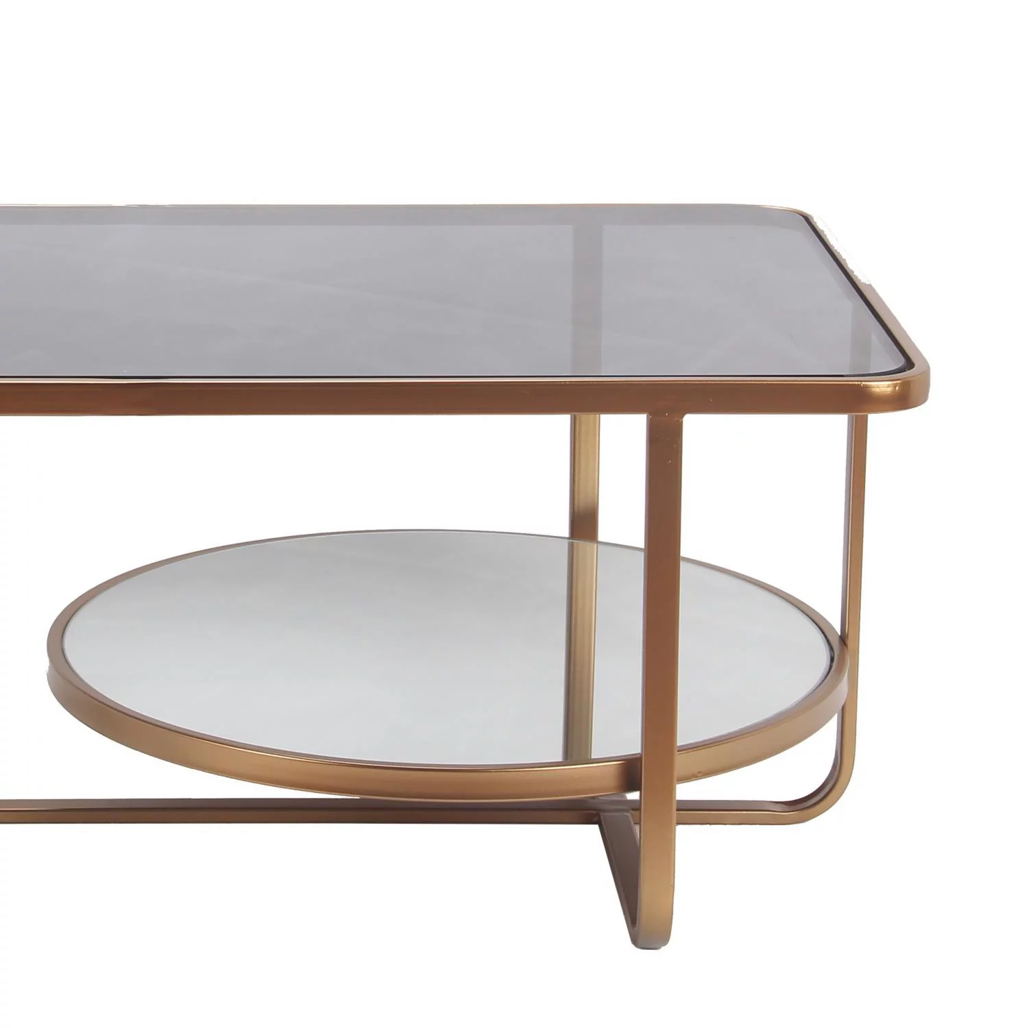 Privilege 2-Tiered Modern Metal Coffee Table with Smoked Glass Top in Gold