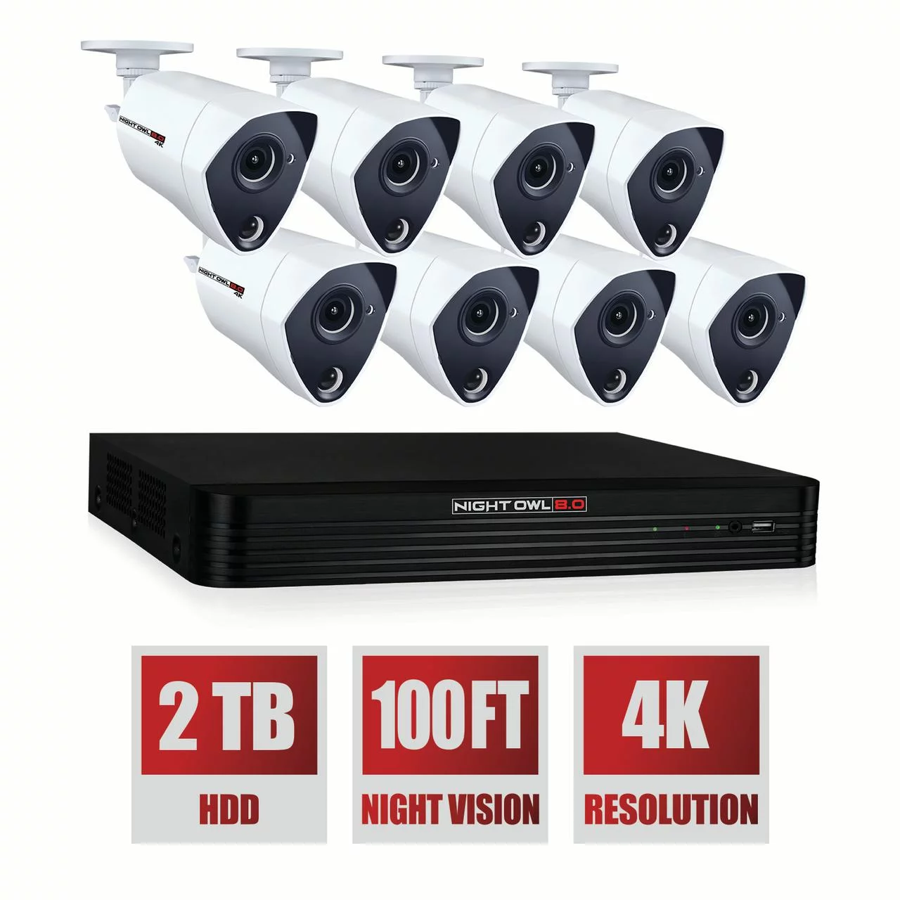 Night Owl 8 Channel 4K Ultra HD Wired Smart Security 2 TB DVR with 8 x 4K Infrared Cameras