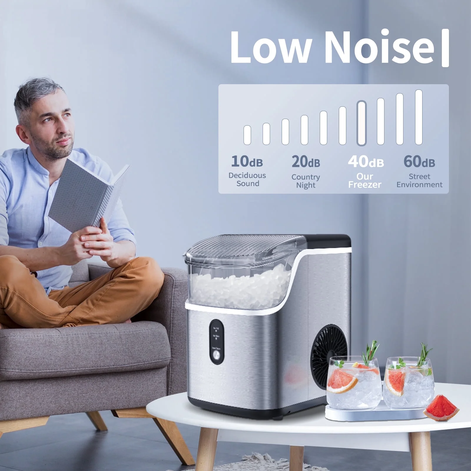 Havato Nugget Portable Pellet Ice Maker with Self-Cleaning Function, 33lbs/24H, Easy  Operate, Suitable for Home/Kitchen/Office and Parties, Stainless Steel Silver