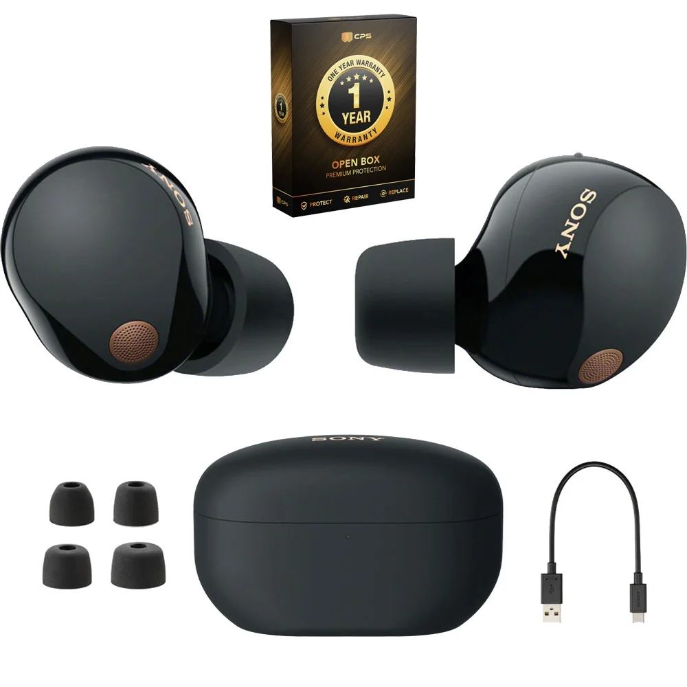 Sony WF-1000XM5 Industry Leading Noise Canceling Truly Wireless Earbuds (Black) (Open Box) with 1 Year CPS Premium Warranty Pack