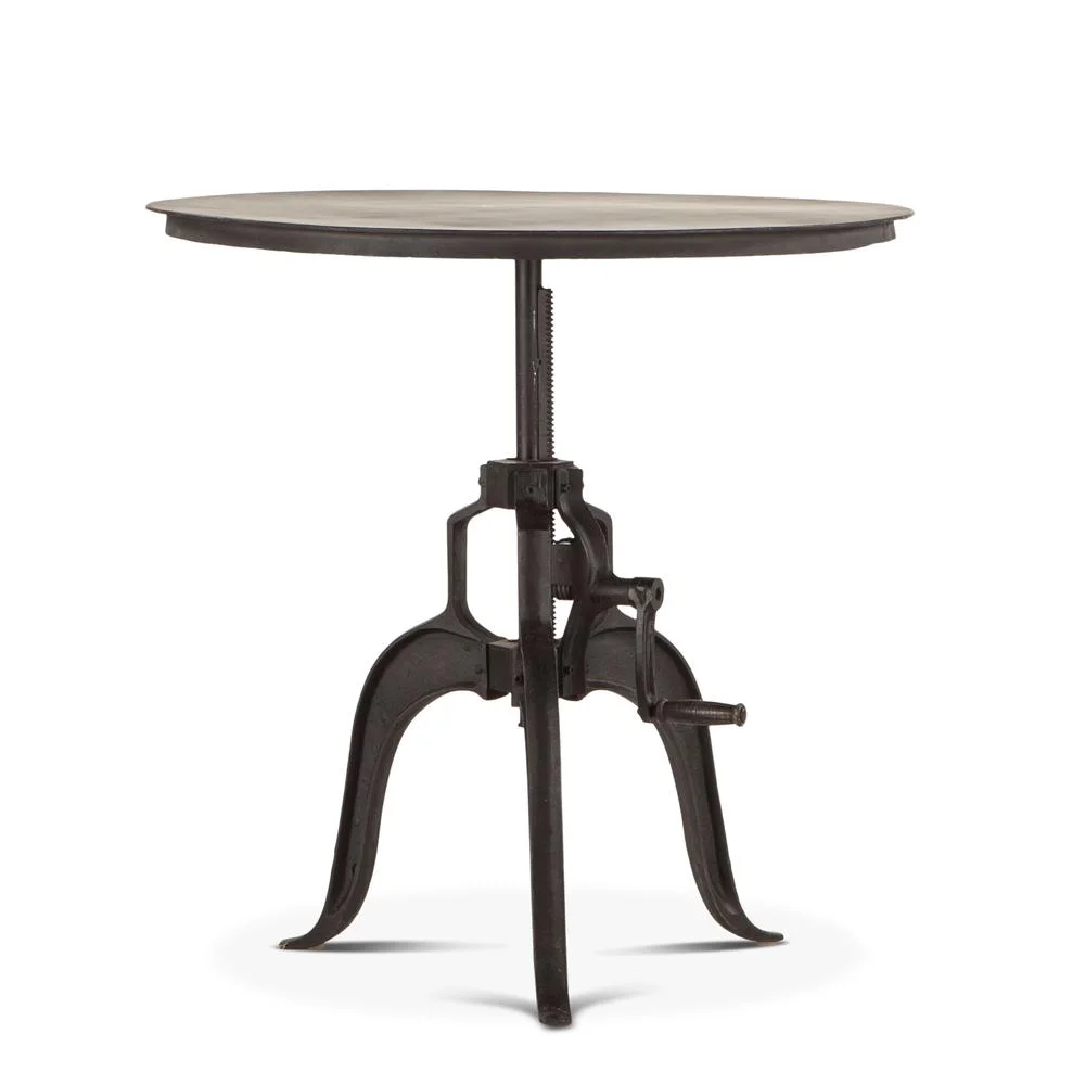 30-Inch Adjustable Crank Iron Side Table with Matte Black Finish, Belen Kox
