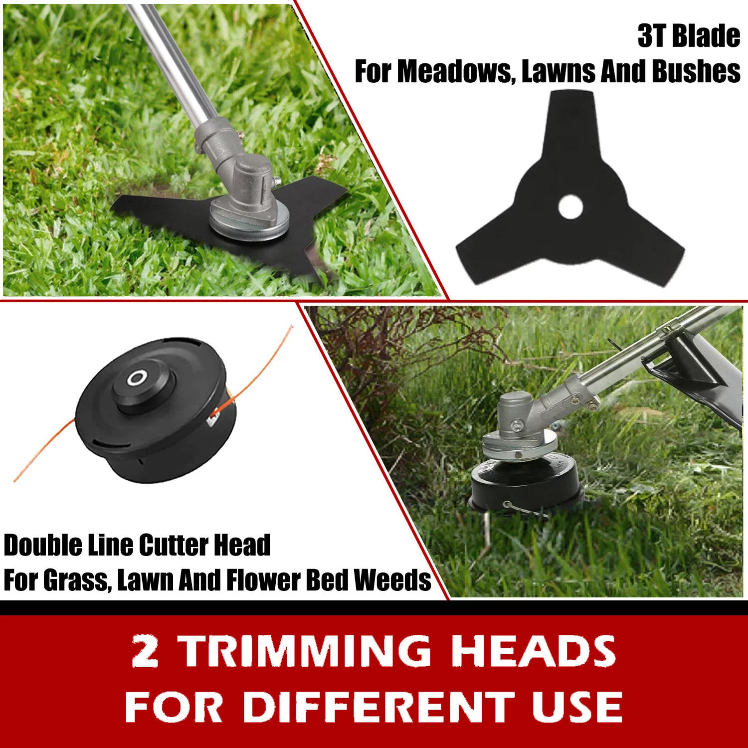 42.7CC String Trimmer 2-Cycle Grass Trimmer 2-in-1 Lawn Mower Gas Weed Eater with 2 Detachable Head