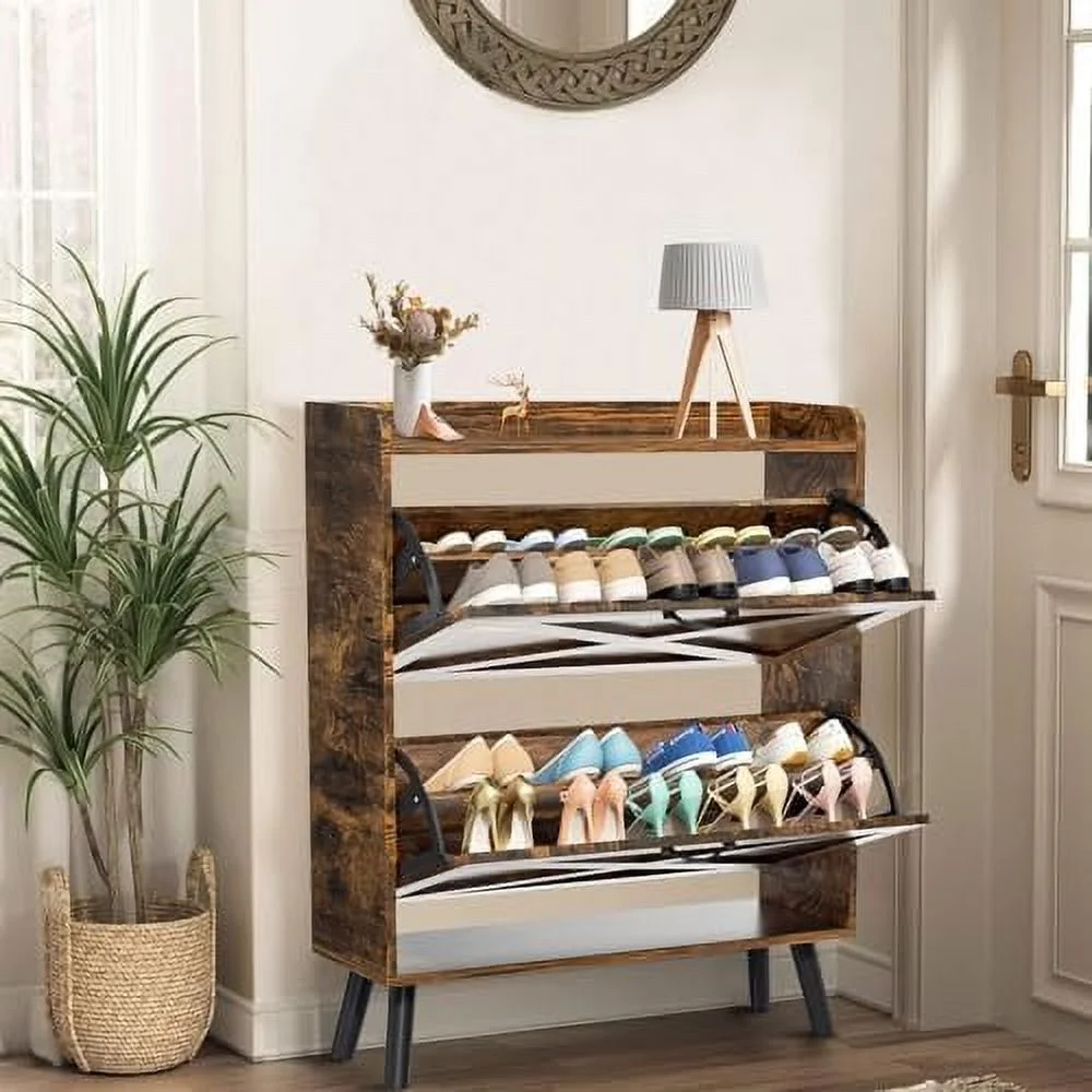 CHGBMN Shoe Cabinet Freestanding Shoe  Cabinet with 2 Flip-Out Drawers  Modern Two-Tier Shoe Rack Organizer for Entryway  Hallway  Living Room(Large )