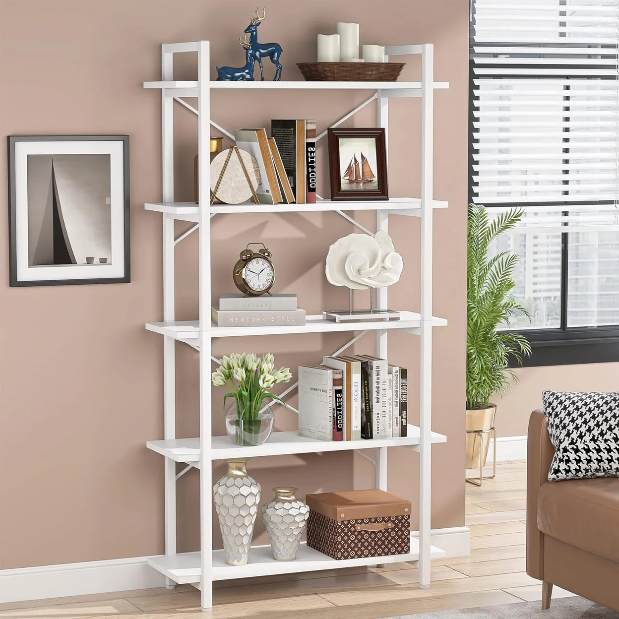 Tribesigns 5 Tier Black Bookshelf Modern Etagere Bookcase with Metal Frame Tall Book Shelf Unit
