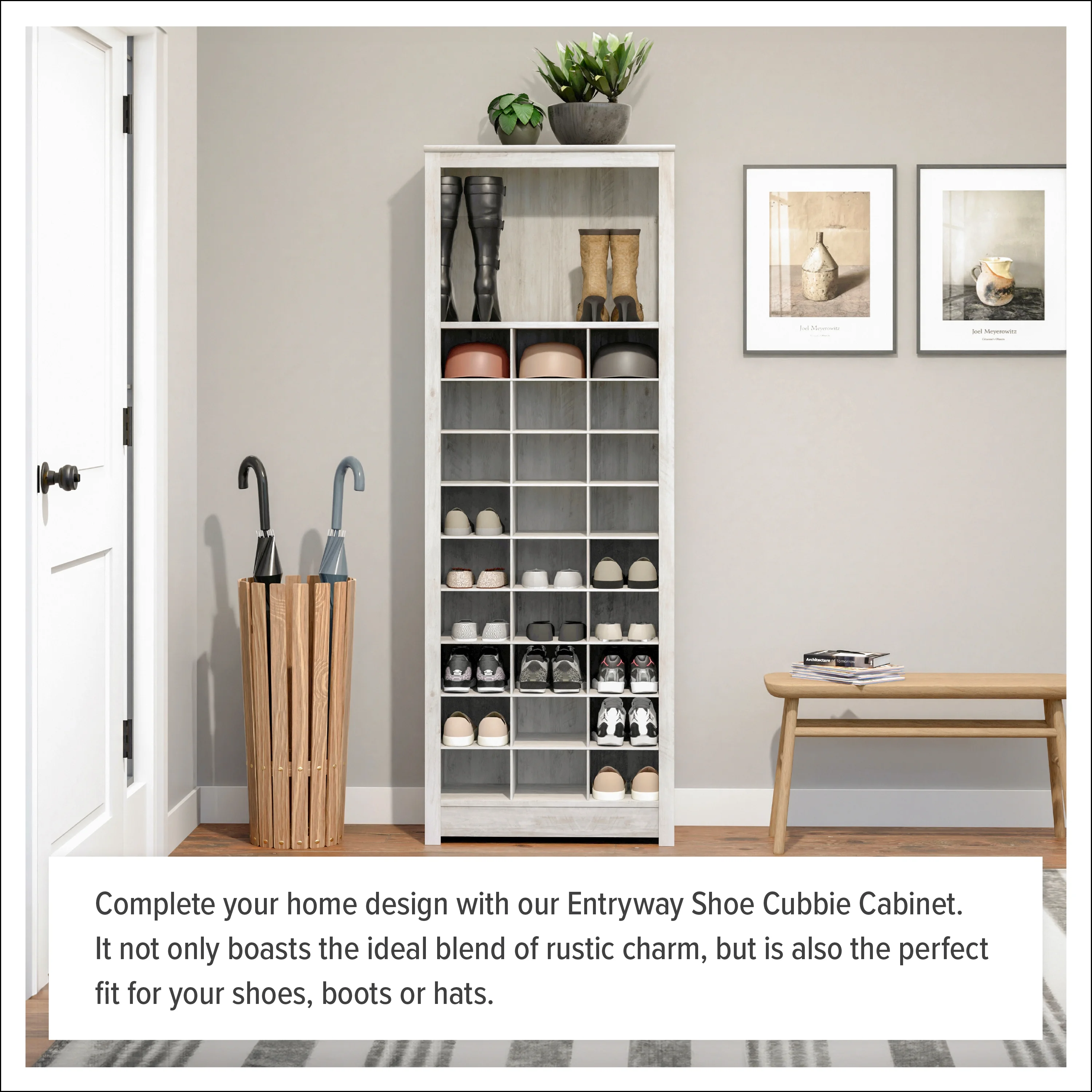 Prepac Rustic Ridge Washed White Shoe Cabinet 13