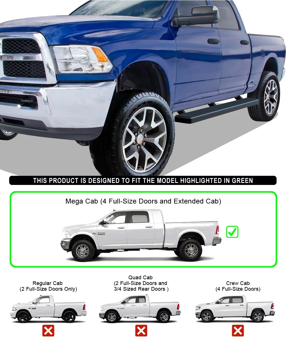APS iBoard Running Boards 6-inch Matte Black Compatible with Ram 2500 3500 2010-2023 Mega Cab (Nerf Bars Side Steps Side Bars)