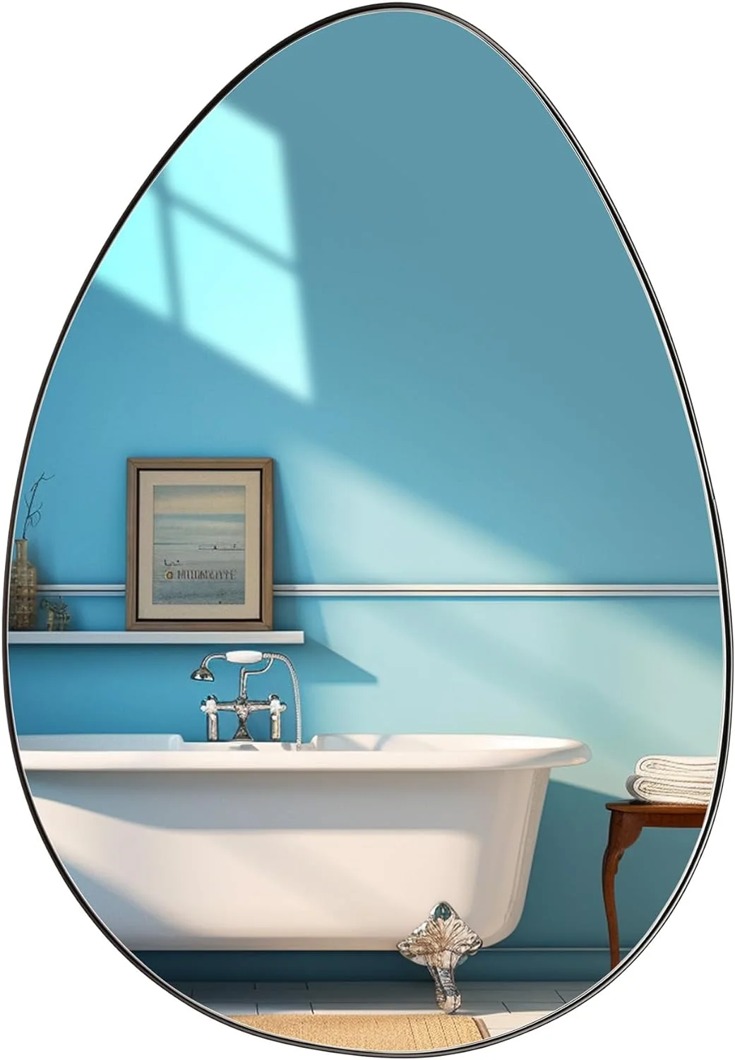 YILAN Bathroom Mirror with Black Metal Frame, Oval Wall Mounted Silver Asymmetrical Mirror Mirror for Home Decor, Horizontal Vertical, 22 x 32 inch