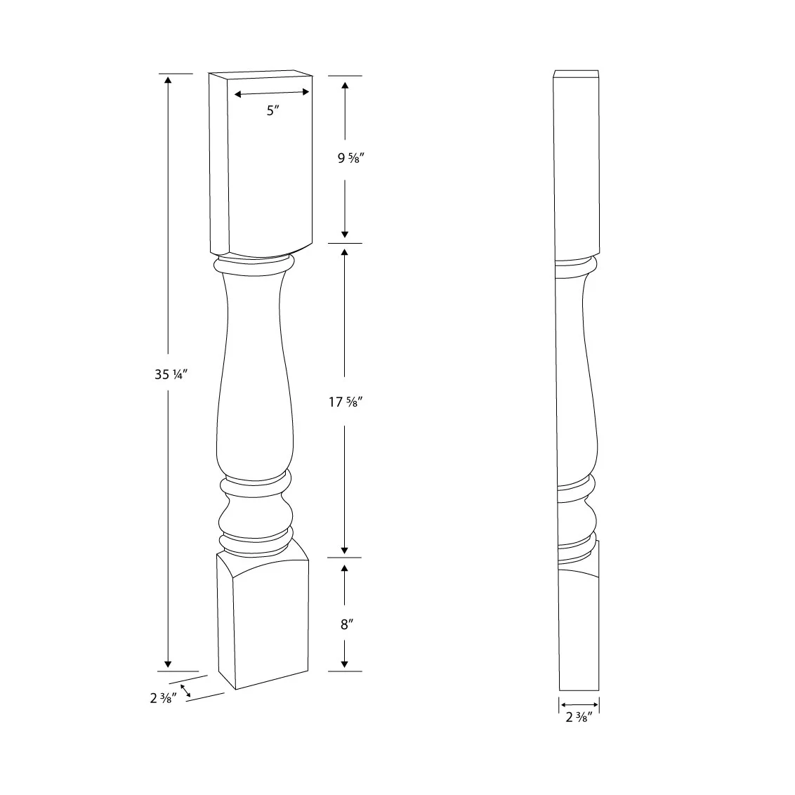 Designer's Edge Millwork 35-1/4 in. High x 5 in. Wide x 2-38 in. Depth Unfinished North American Solid Cherry Plain Half Round Kitchen Island Leg 4 Pack