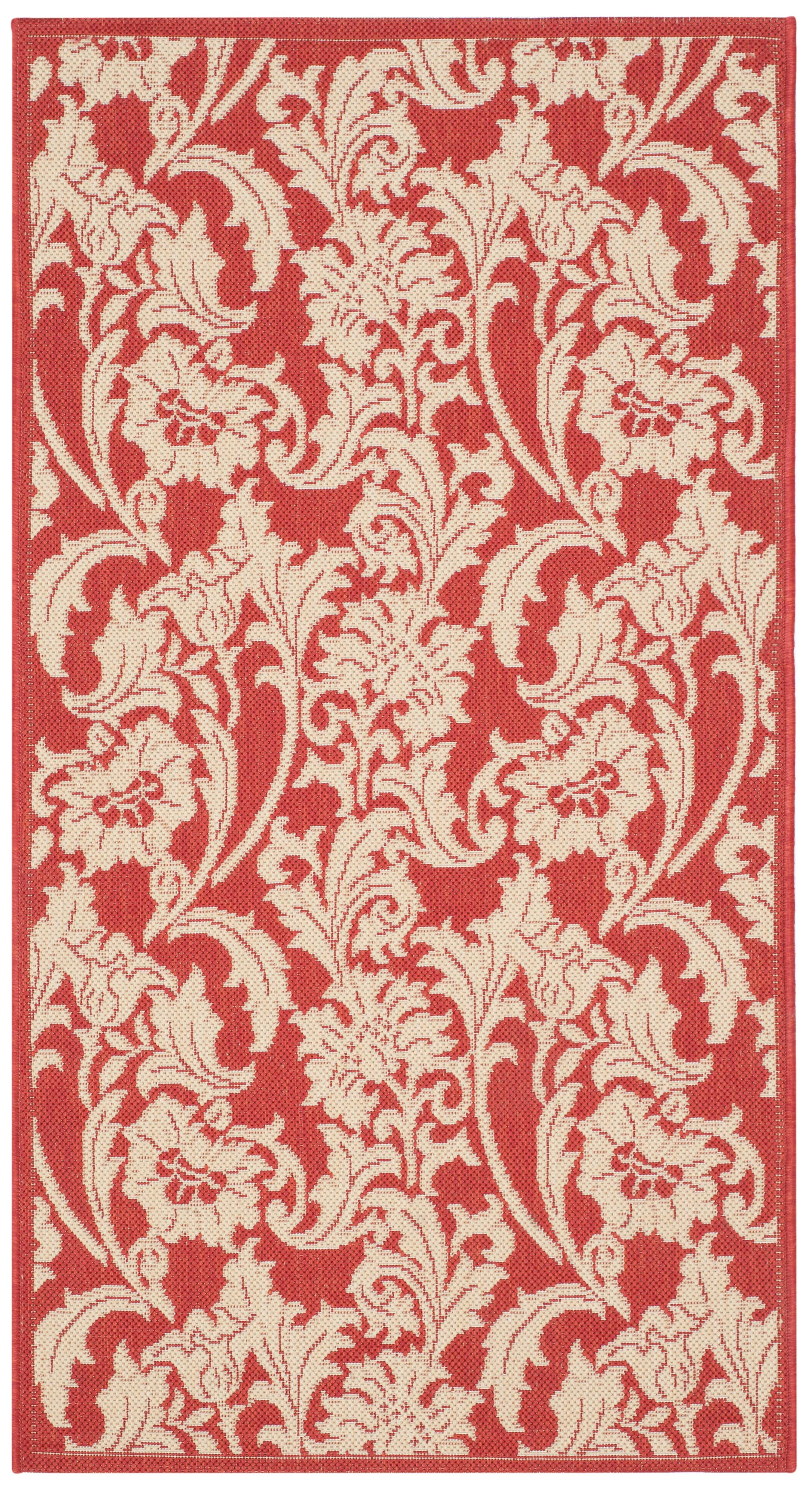 SAFAVIEH Courtyard Aubrey Floral Geometric Indoor/Outdoor Area Rug Red/Cream, 2'7