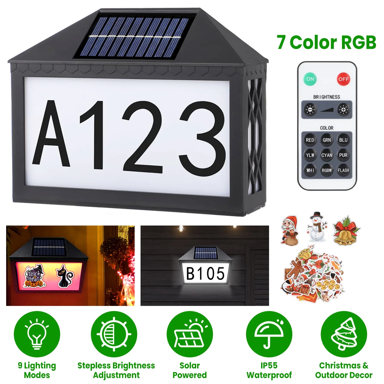 Solar House Numbers for Outside iMounTEK Christmas Solar Address Sign IP55 Waterproof 9 Lighting Modes Remote Control Wall Mounted for Houses Garden Street Yard
