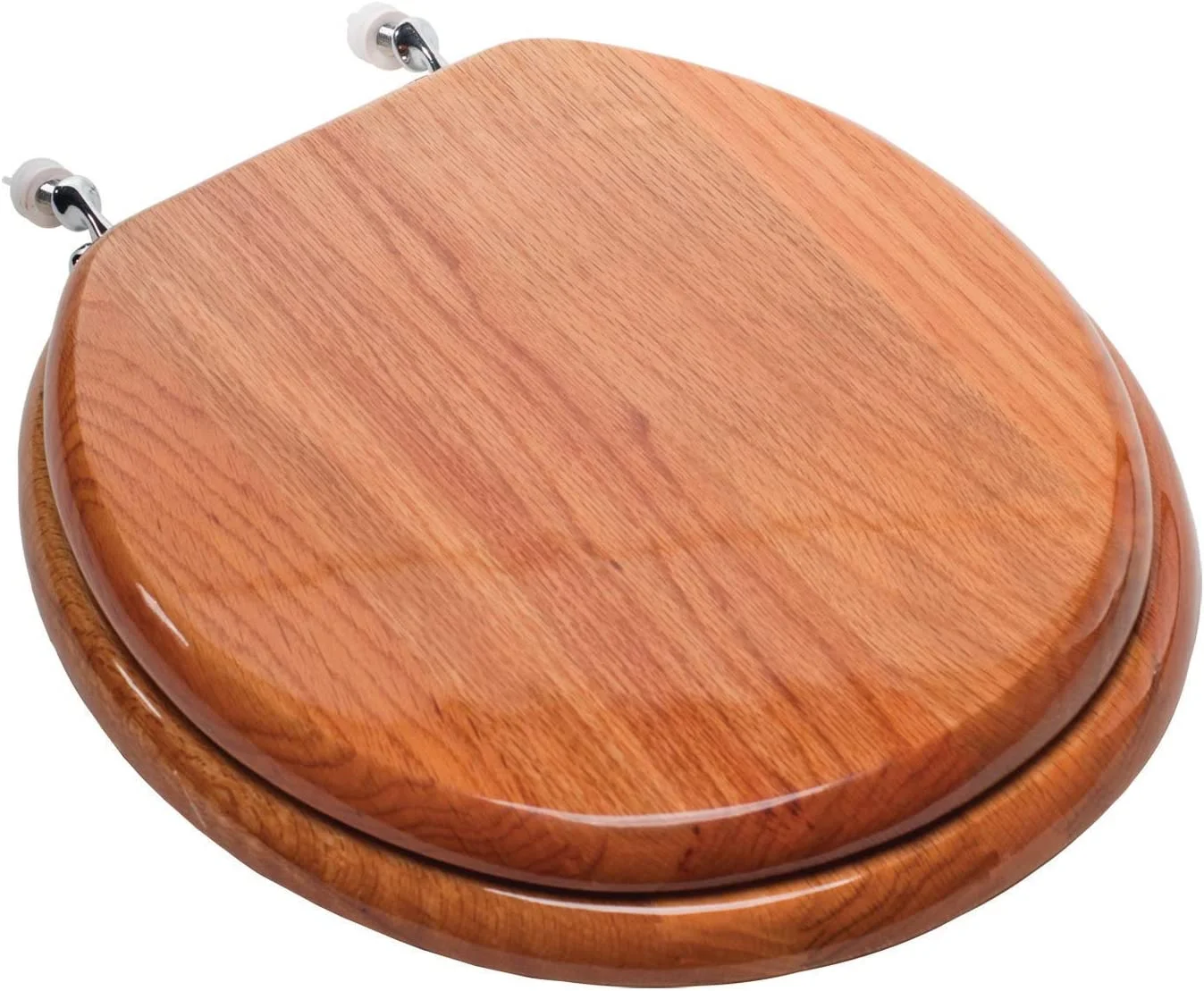 Comfort Seats C2B1R17CH Designer Solid Wood Toilet Seat With Chrome Hinges, Round, Oak