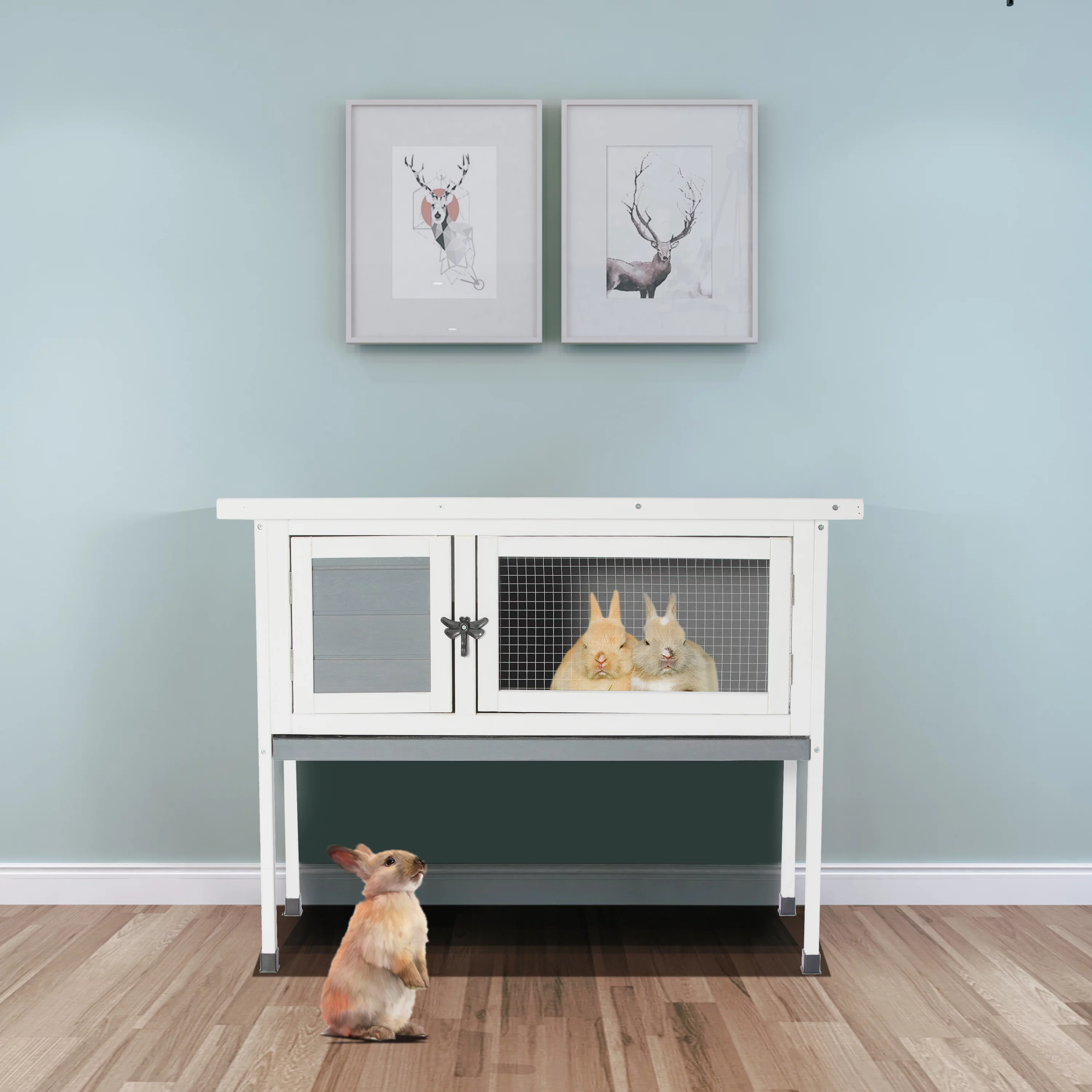 Rabbit Hutch for Outside with Flip-up Roof, Bunny Cage Indoor Use