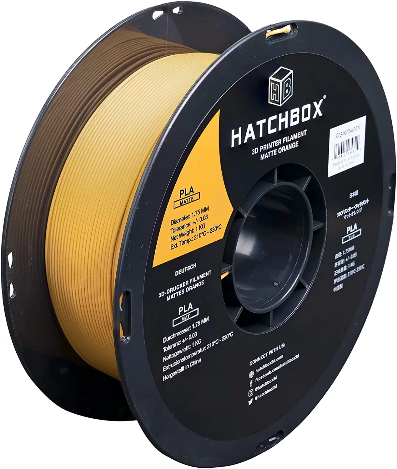 HATCHBOX Matte PLA 3D Printer Filament, Dimensional Accuracy +/- 0.03 mm, 1 kg Spool, 1.75 mm, Orange