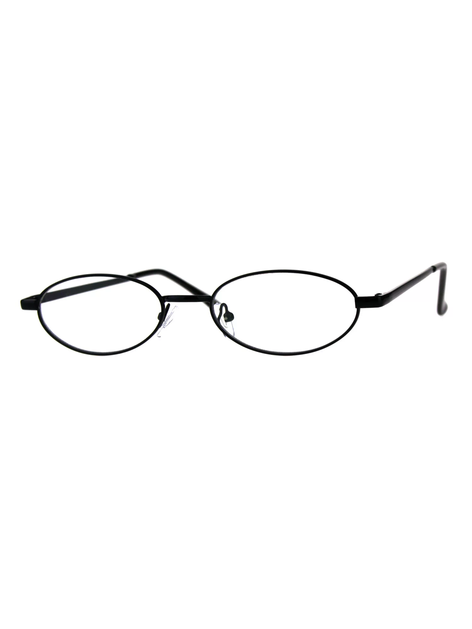 Extra Narrow Oval Metal Rim Round Retro Vintage Clear Lens Eye Glasses Black