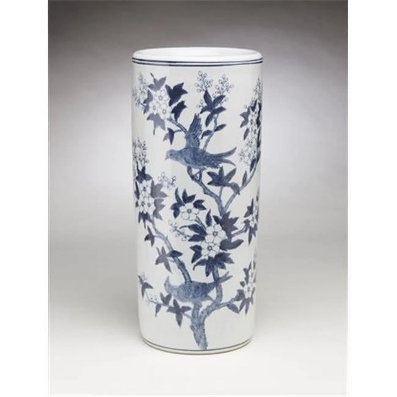 AA Importing 59832 Flower & Leaf Design Umbrella Stand, Blue & White