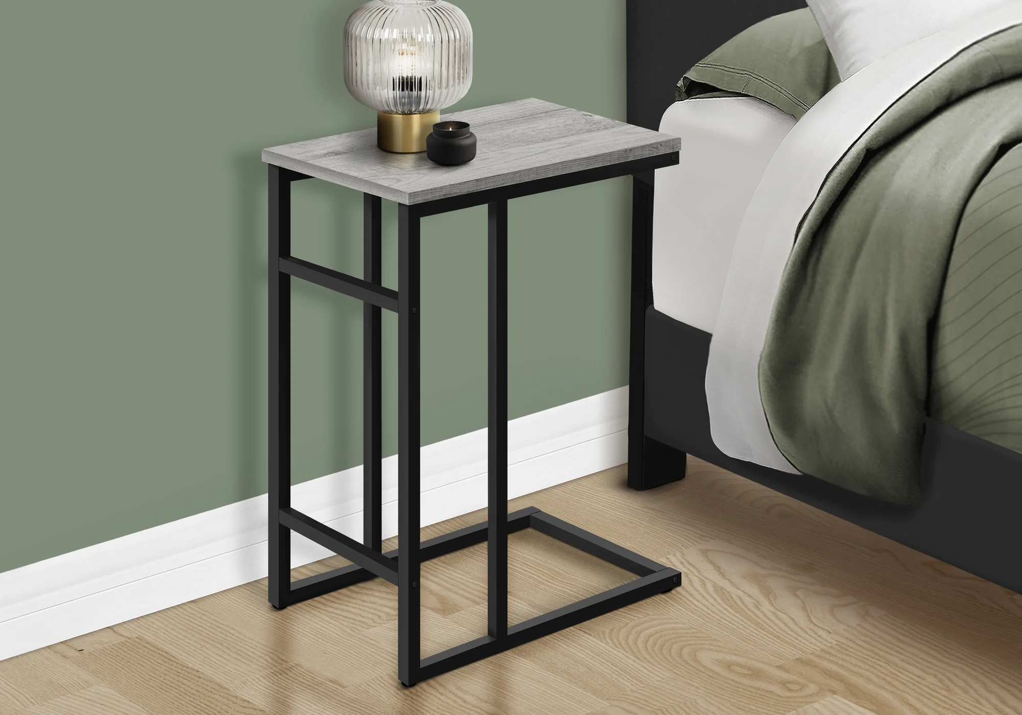 Accent Table C-shaped End Side Snack Living Room Bedroom Metal Grey