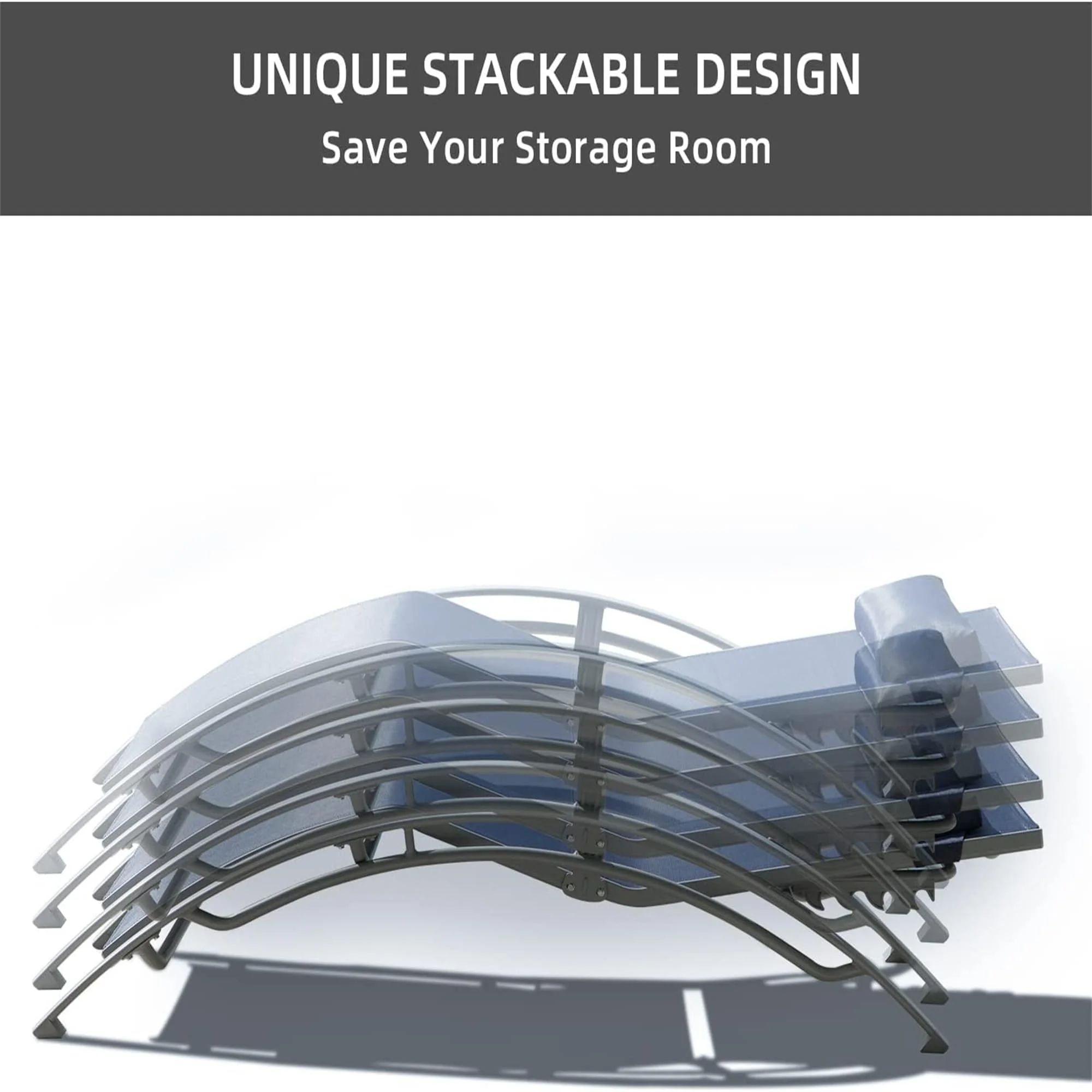 Adjustable Aluminum Chaise Lounge Chairs with Metal Side Table,Set of 3 Navy Blue