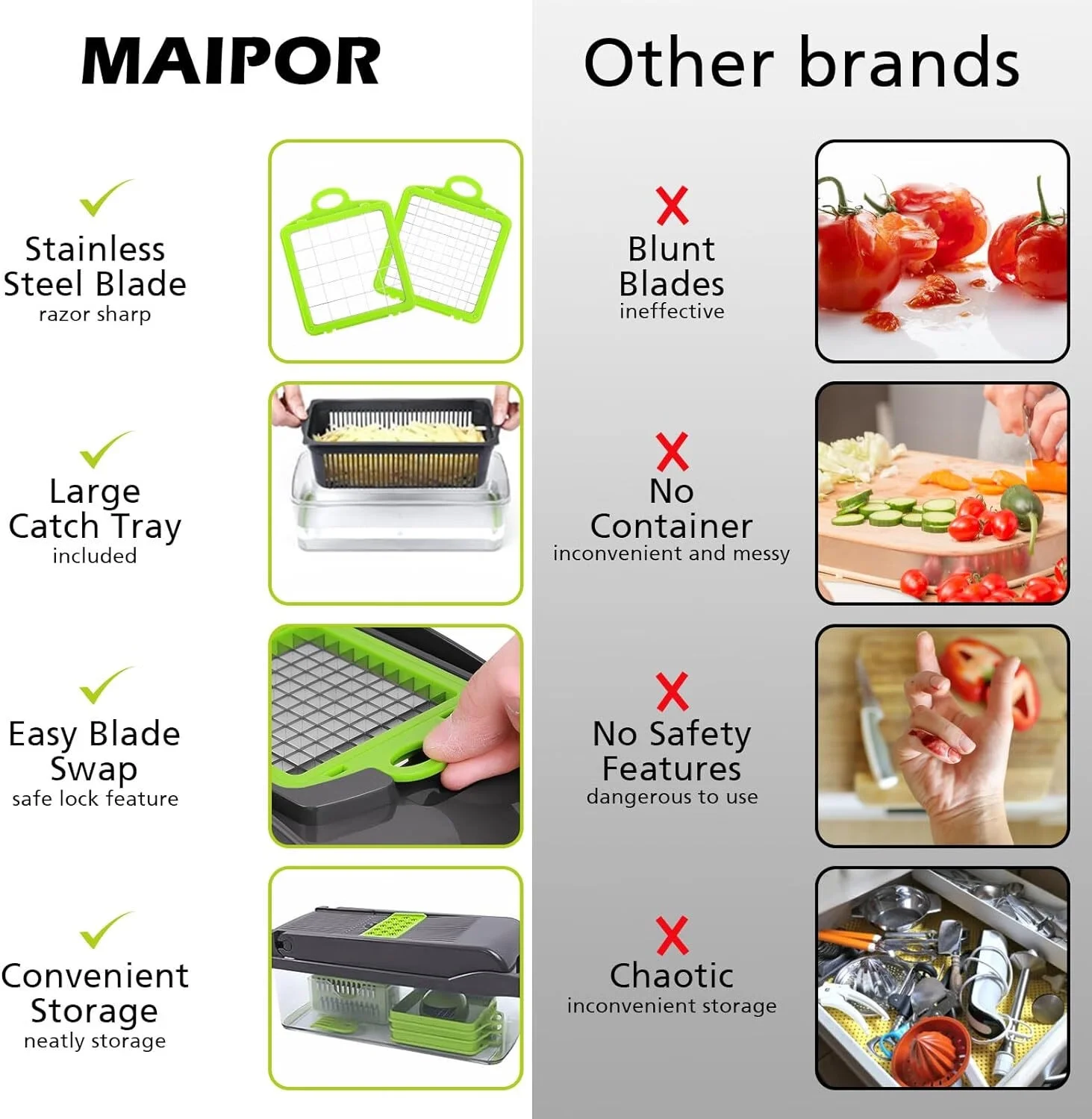 Vegetable Chopper, Multifunctional 13-in-1 Food Choppers Onion Chopper Vegetable Slicer Cutter Dicer Veggie chopper with 8 Blades,Colander Basket,Container for Salad Potato Carrot Garlic