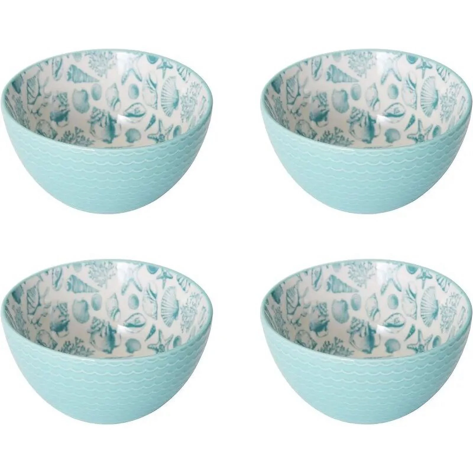 Ocean Breeze: Complete 16-Piece Stoneware Dinnerware Set in Aqua/White