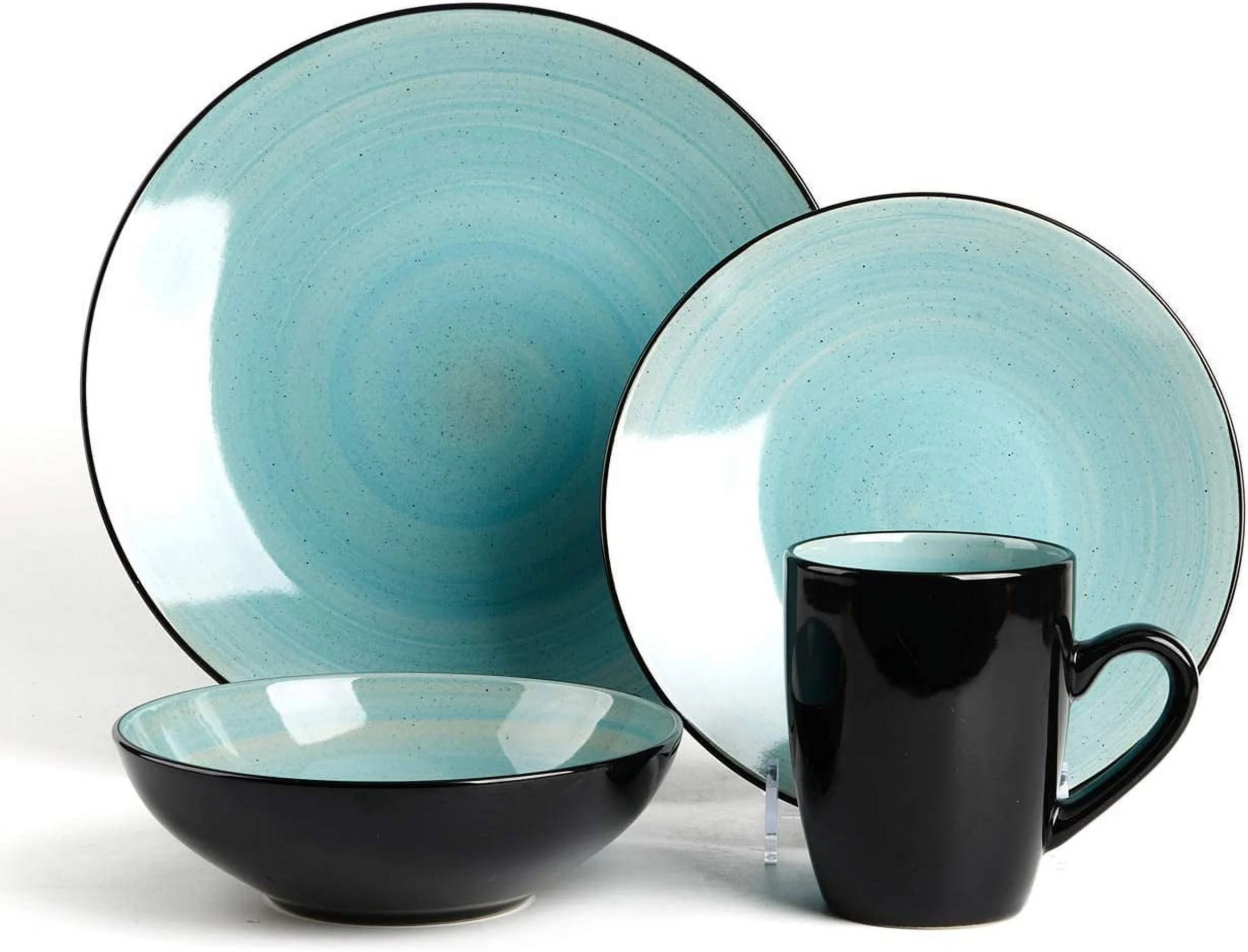 Stoneware Sonoma Dinnerware Set,Black + Speckled Spin Wash Turquoise,16Pc Set