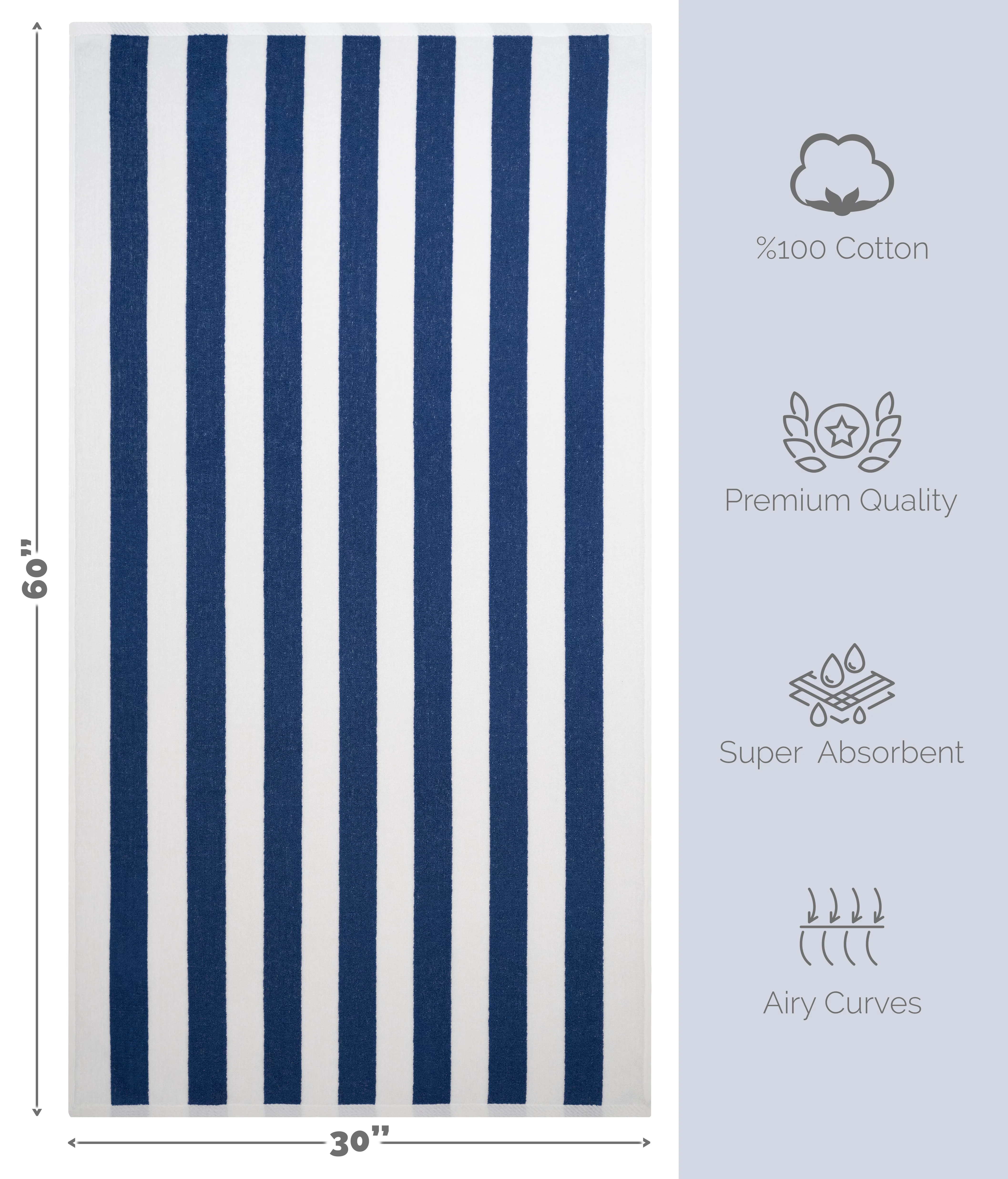 American Soft Linen, 4-PACK Cabana Striped Beach Towel Set, 30x60 inches, 100% Cotton